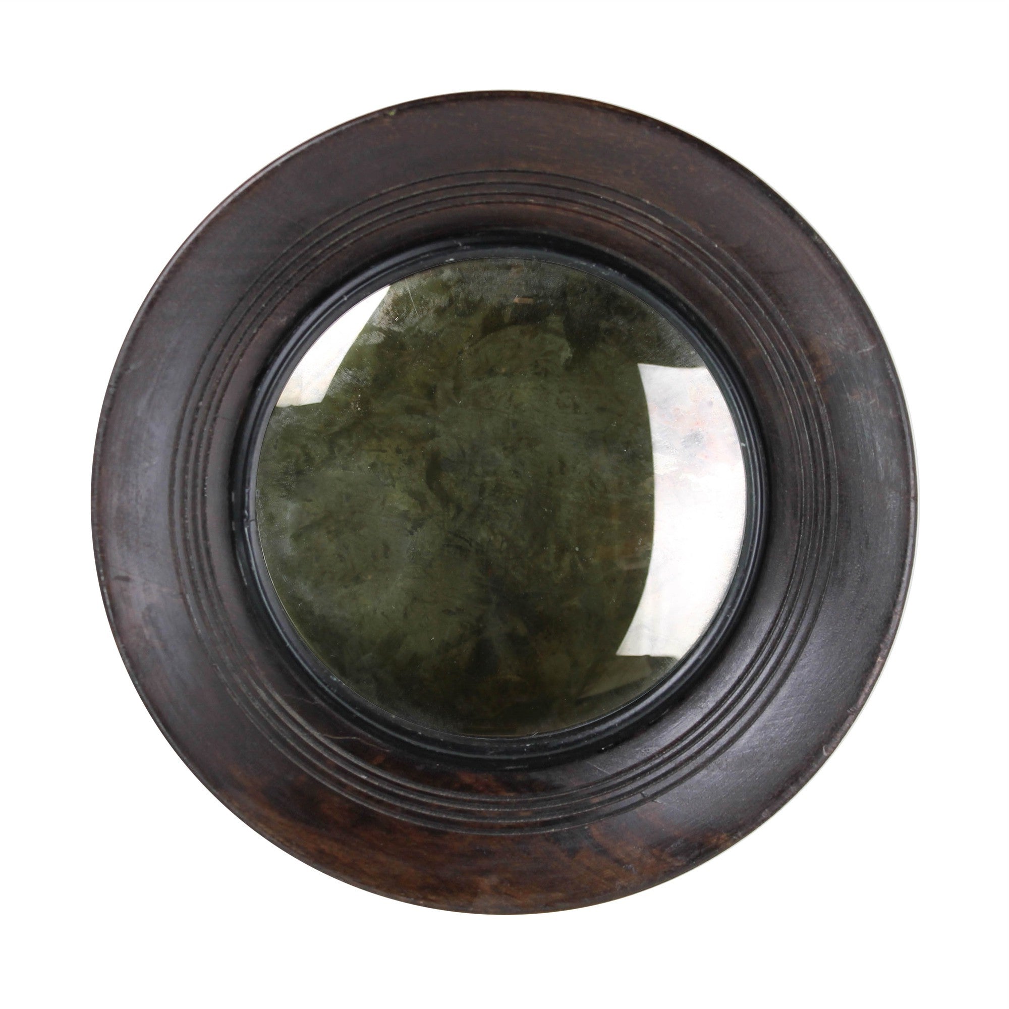 Petite Dark Brown Wooden Convex Mirror