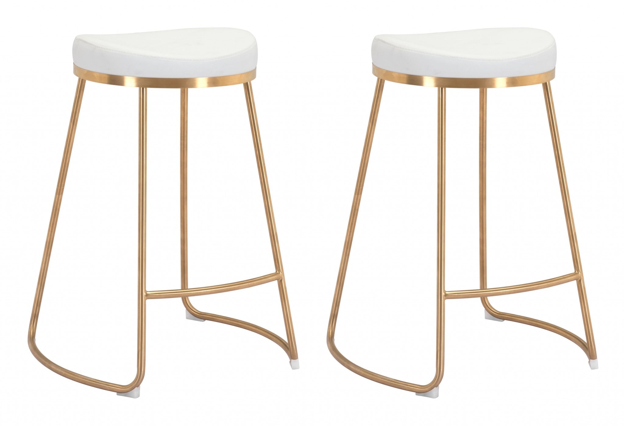 Set of Two White and Gold Modern Glam Geo Backless Counter Stools