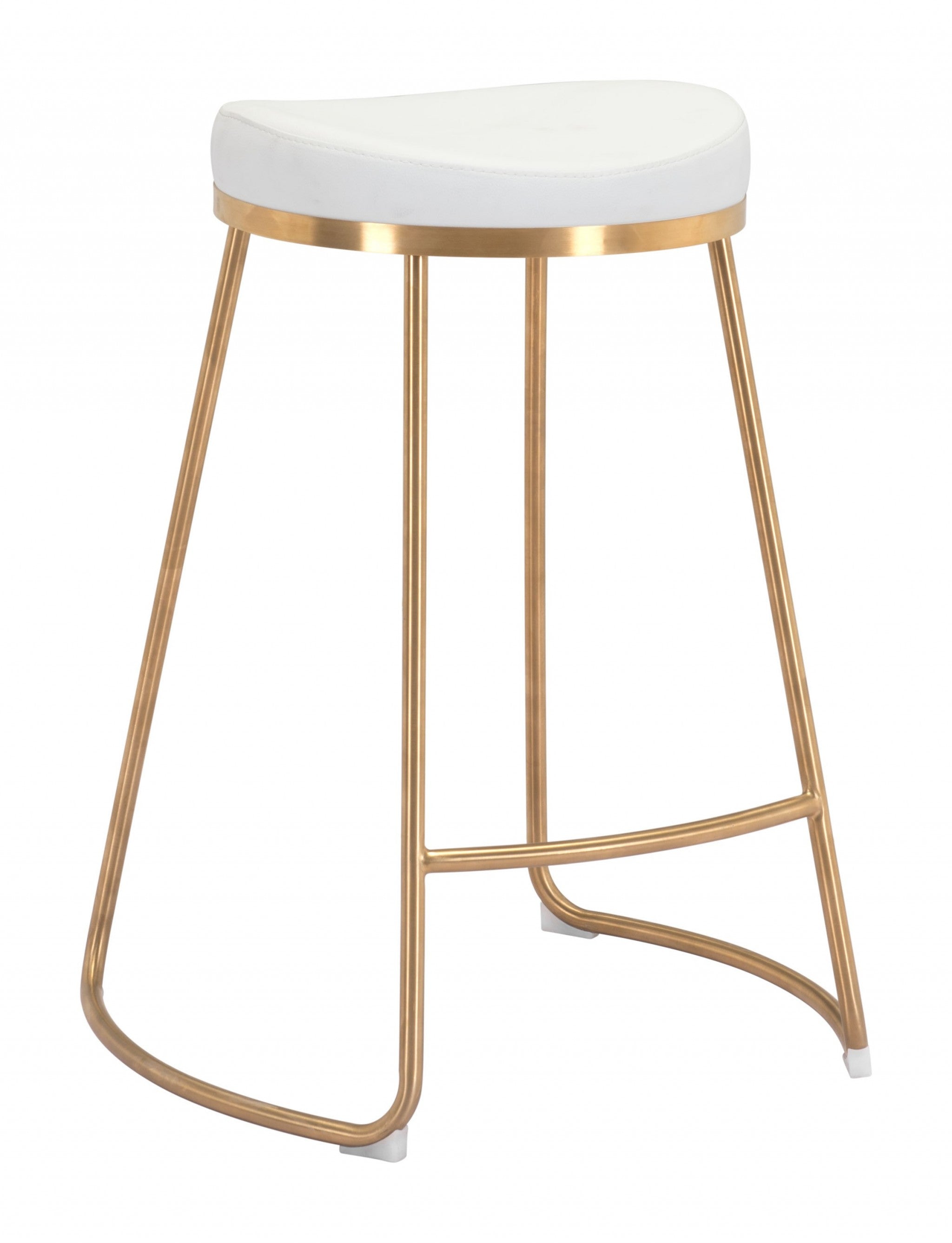 Set of Two White and Gold Modern Glam Geo Backless Counter Stools