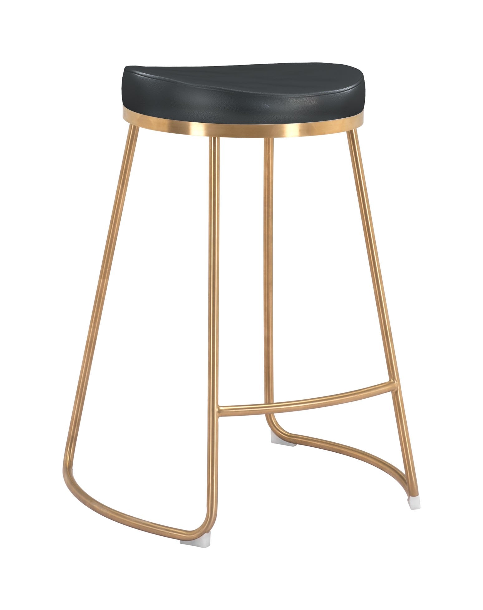 Set of Two Black and Gold Modern Glam Geo Backless Counter Stools