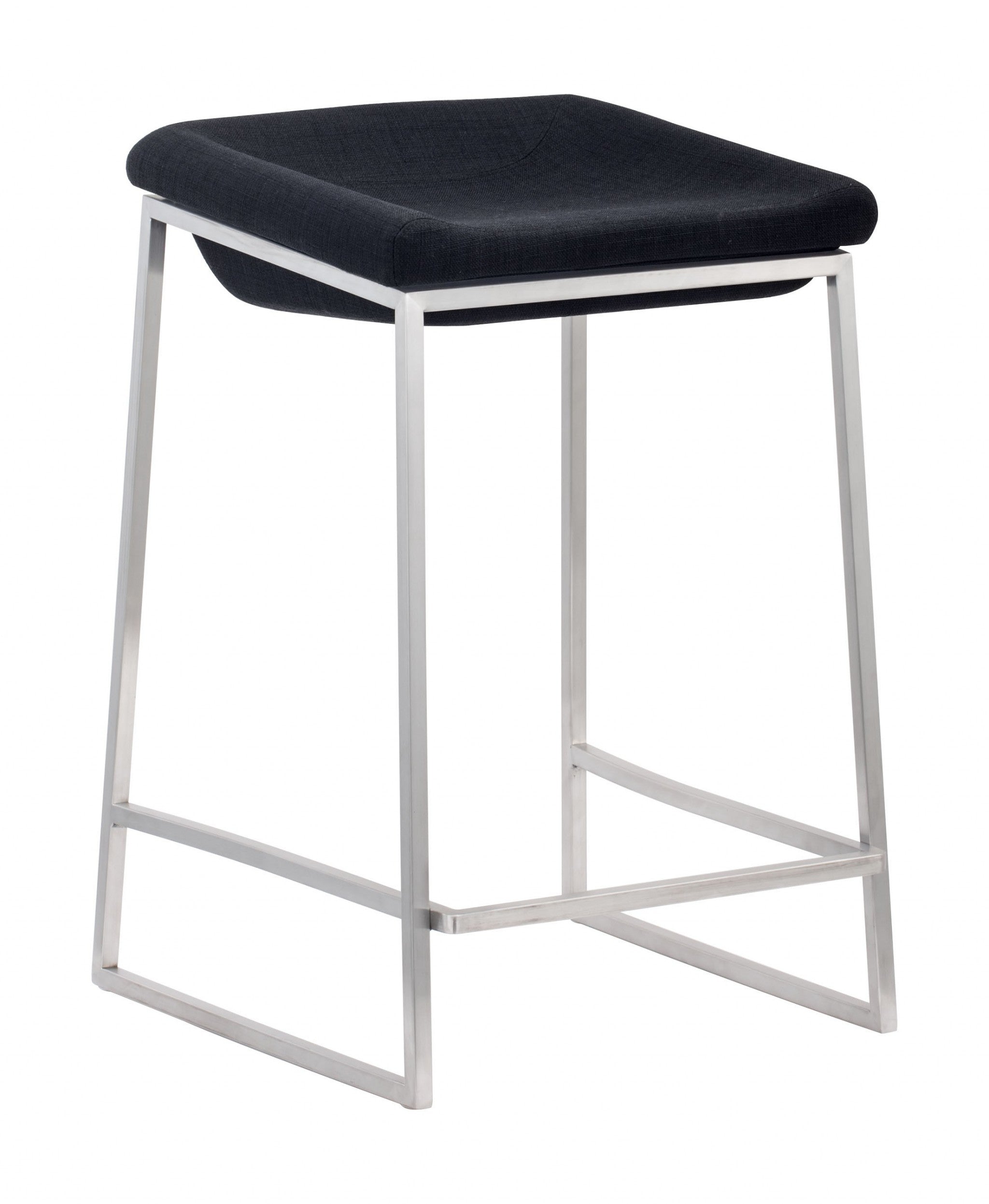 Set of Two Dark Gray and Stainless Indented Counter Stools