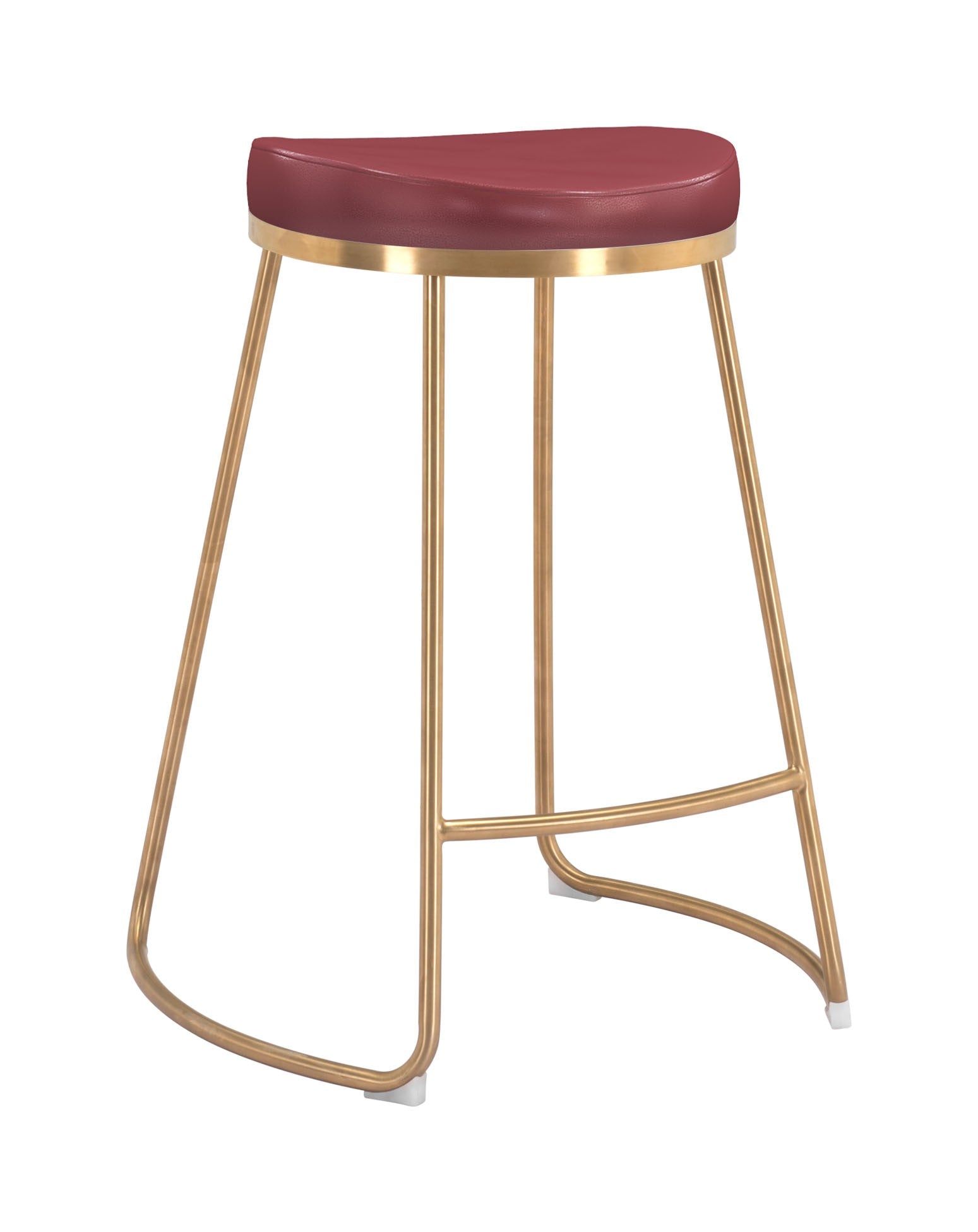 Set of Two Burgundy and Gold Modern Glam Geo Backless Counter Stools