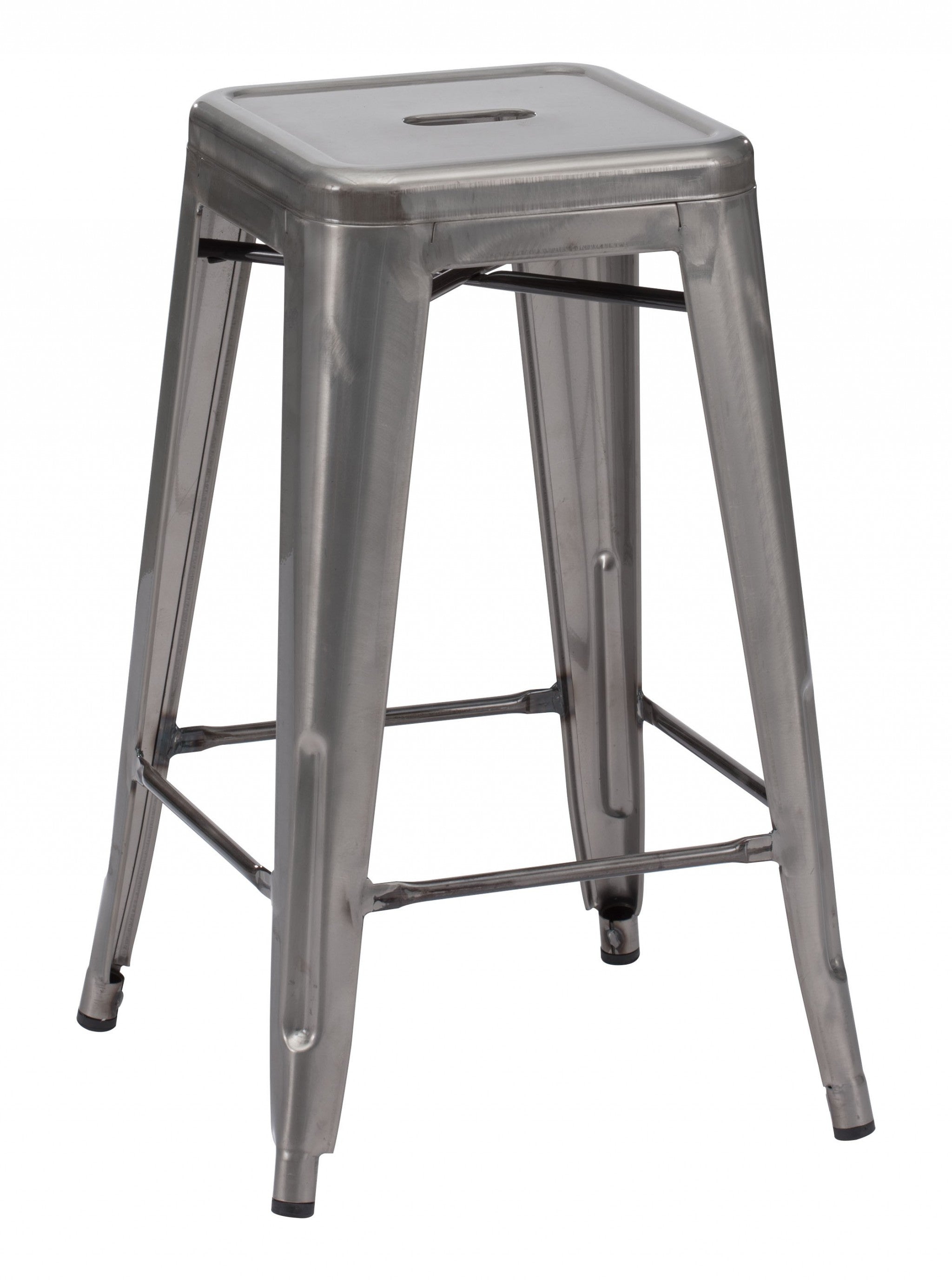 Set of Two Gray Steel Counter Stools