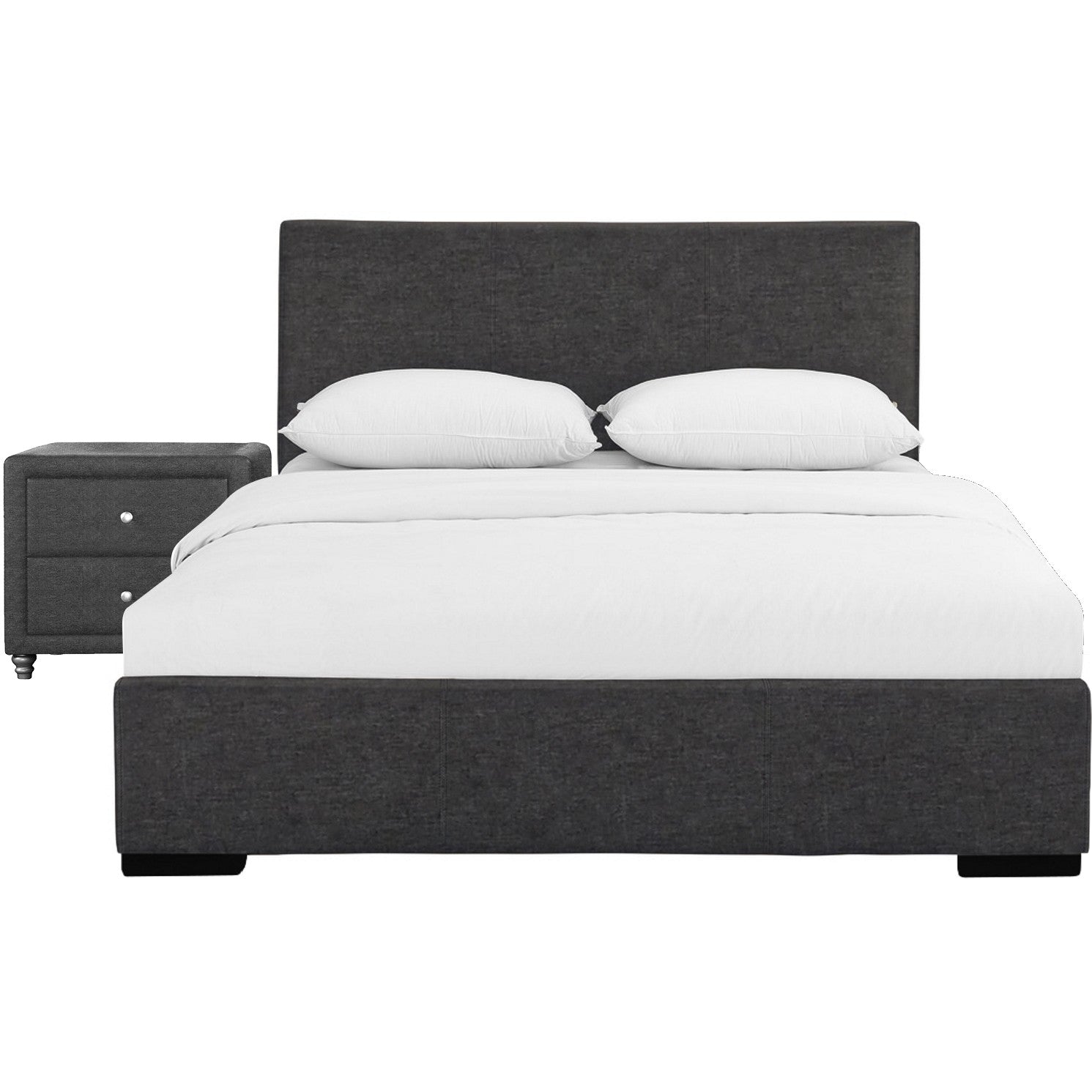 Grey Upholstered Twin Platform Bed with Nightstand