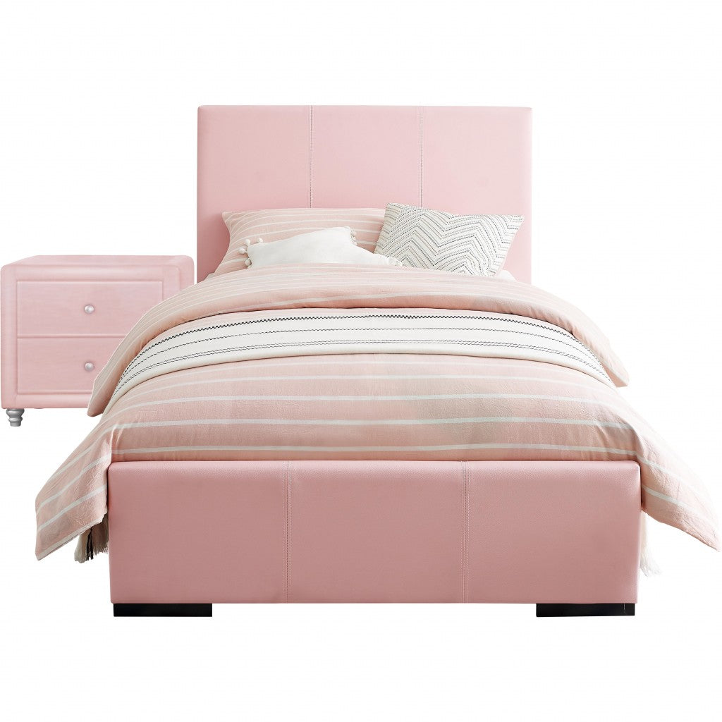 Pink Upholstered Twin Platform Bed with Nightstand