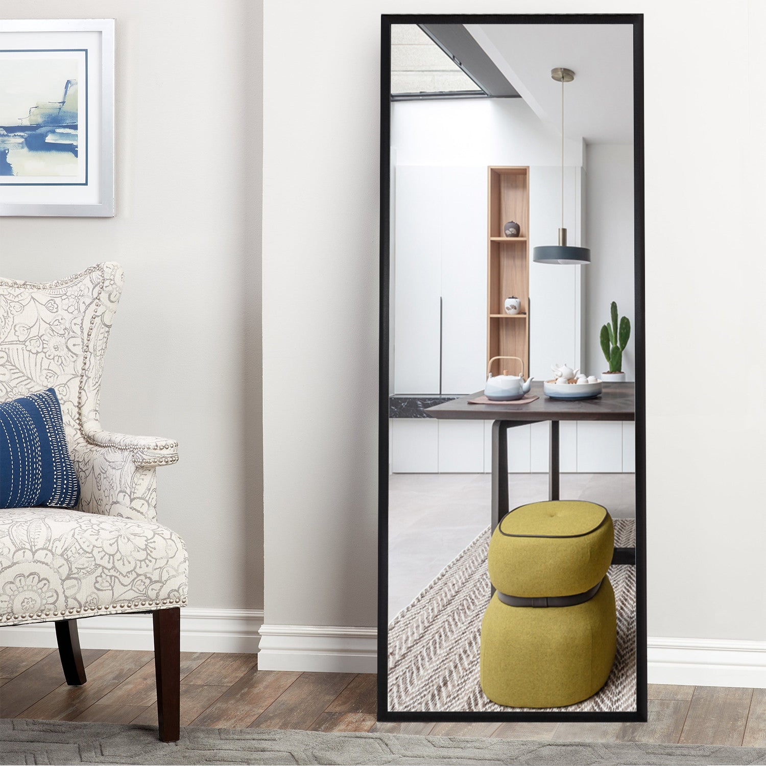 Black Framed Wall Mirror with Stand