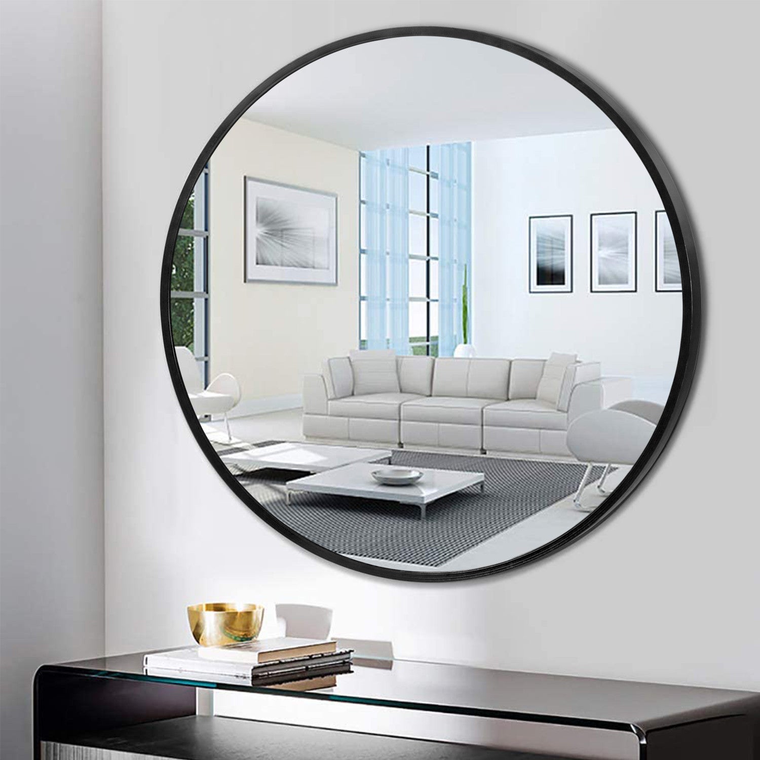 Minimal Black Round Wall Mirror