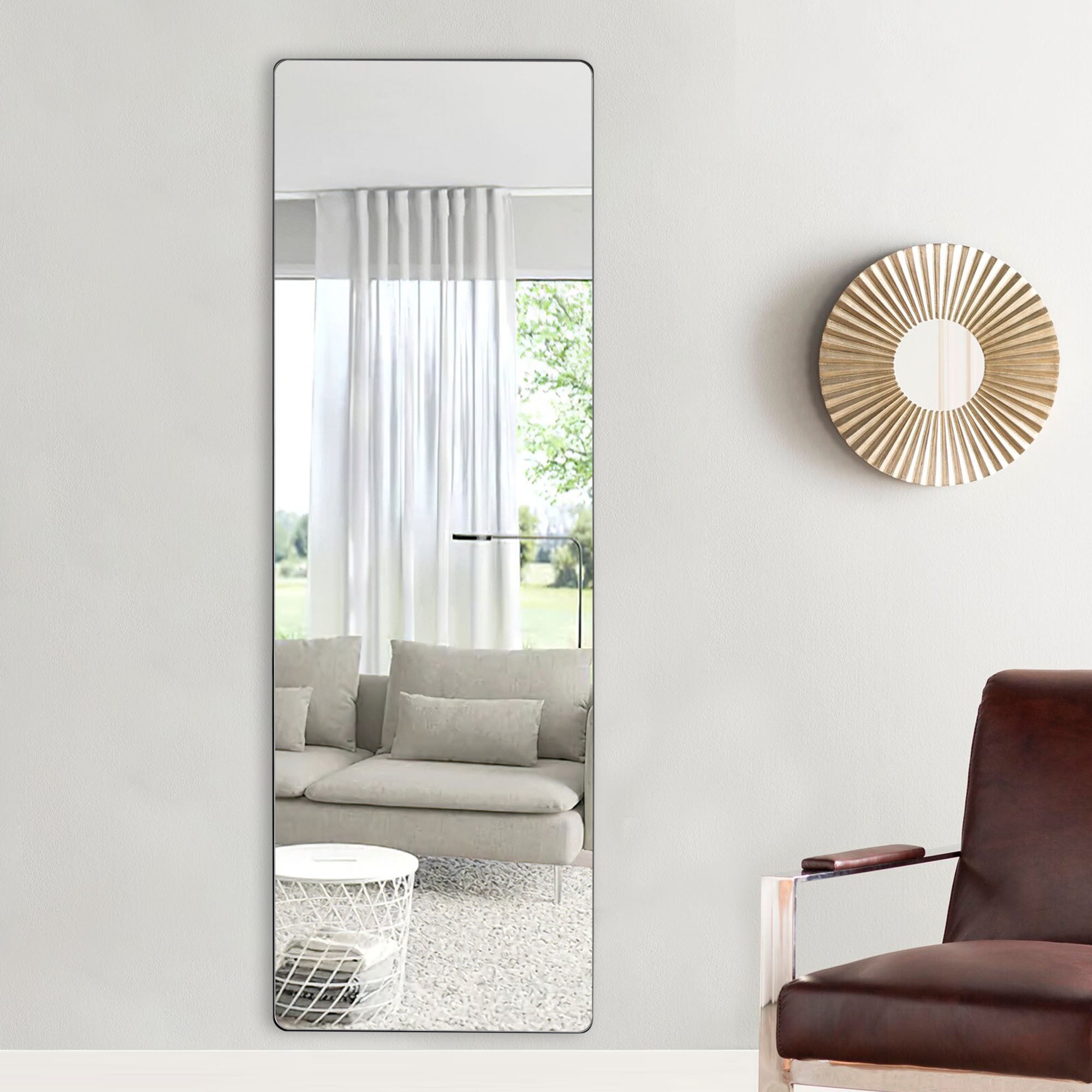 Rounded Wooden Standing Mirror