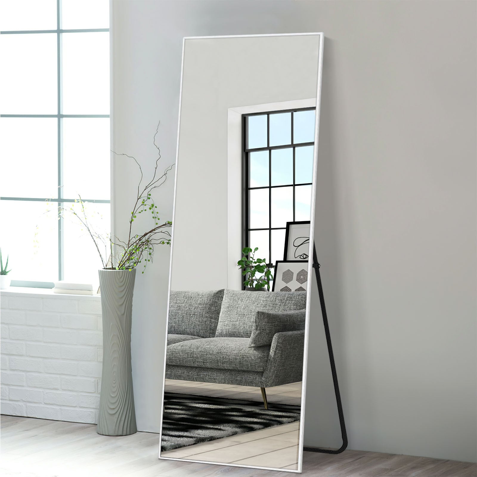 Modern Metal Framed Full-length Floor Mirror With Standing