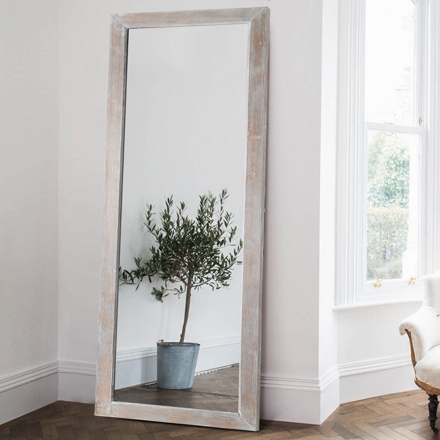 Brushed Light Brown Wooden Mirror