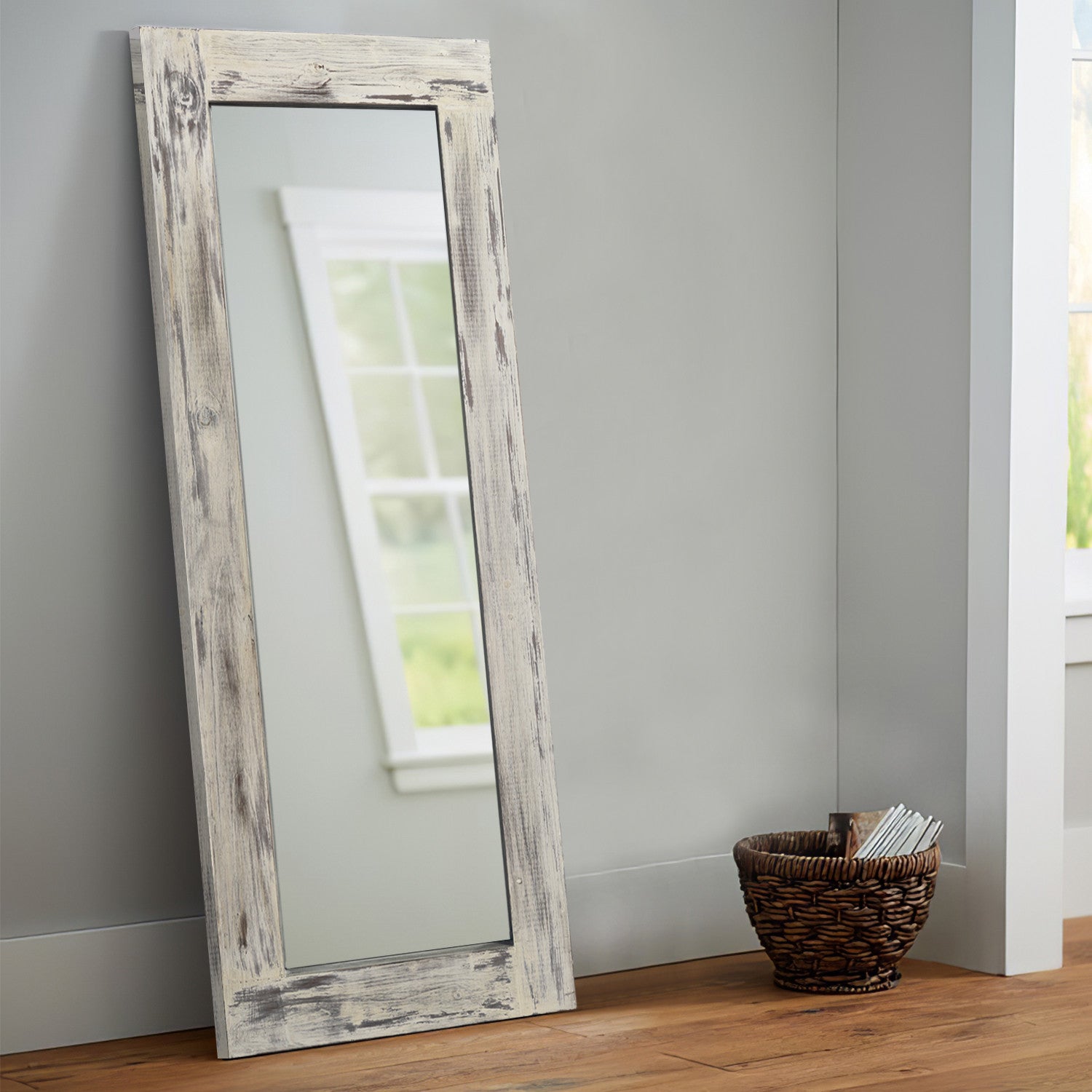 Brushed Dark Gray Wooden Mirror