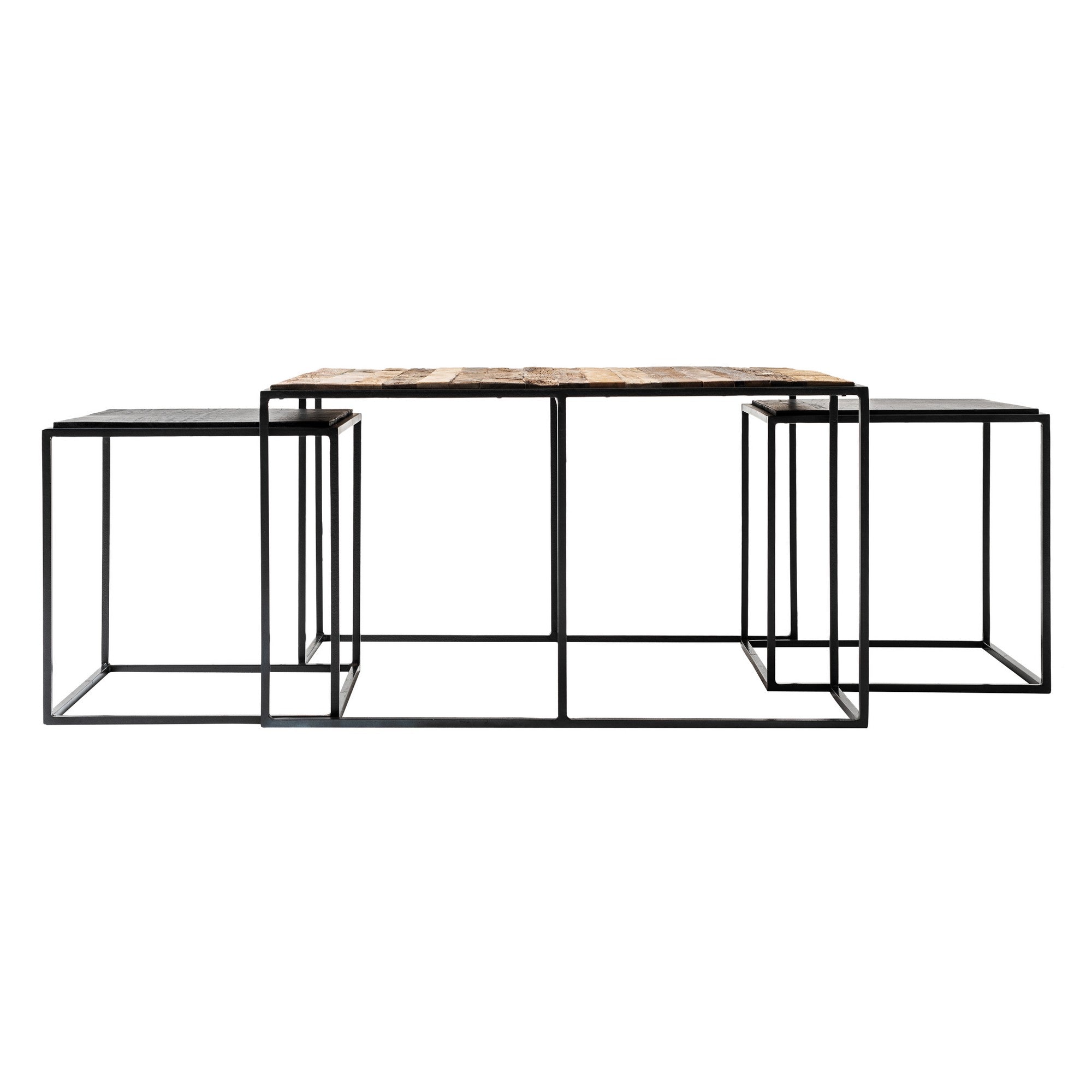 Set of Three Black and Rustic Natural Nesting Tables