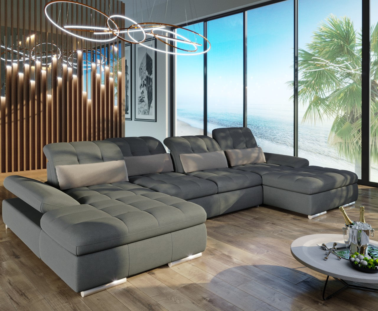 Mod Gray Three Piece Right Sectional Sofa with Storage and Sleeper