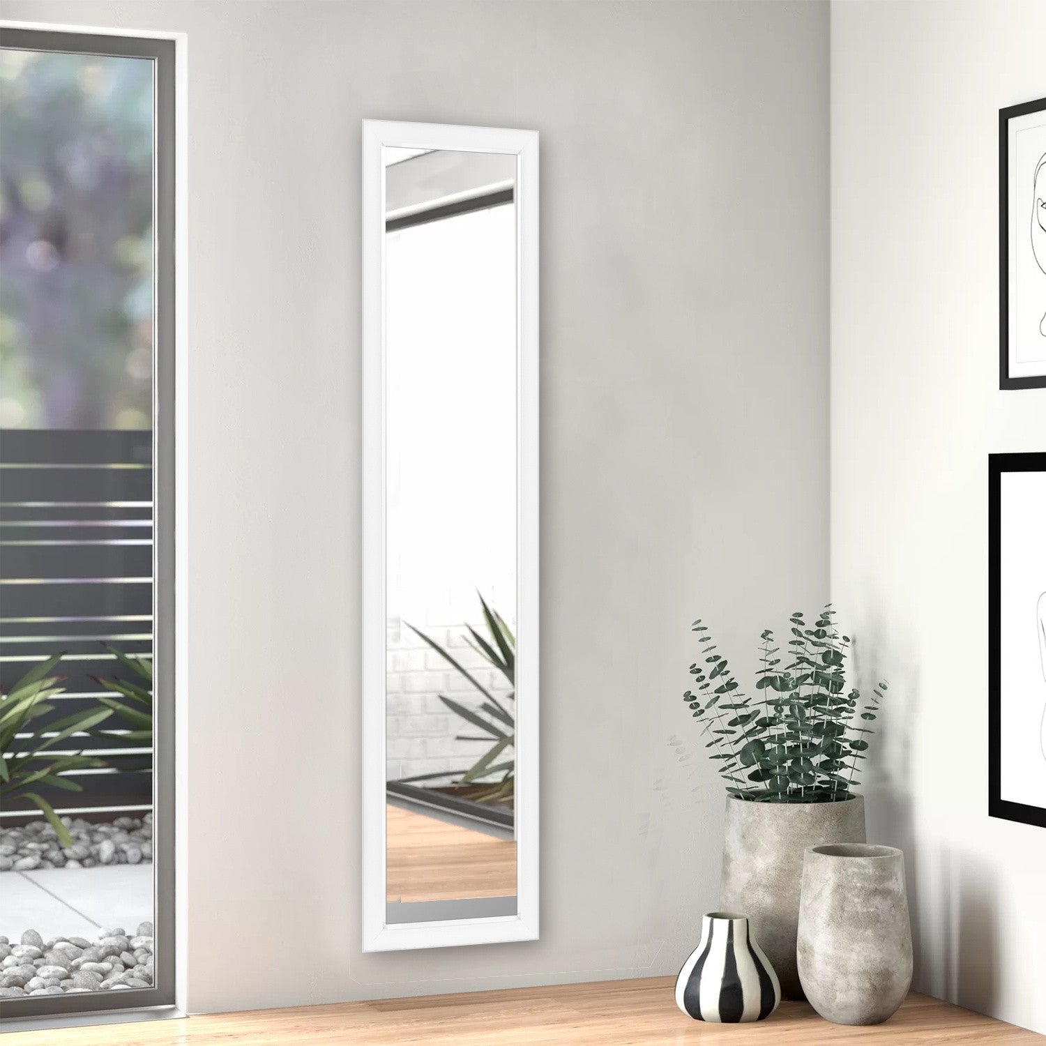 Sleek White Framed Mirror