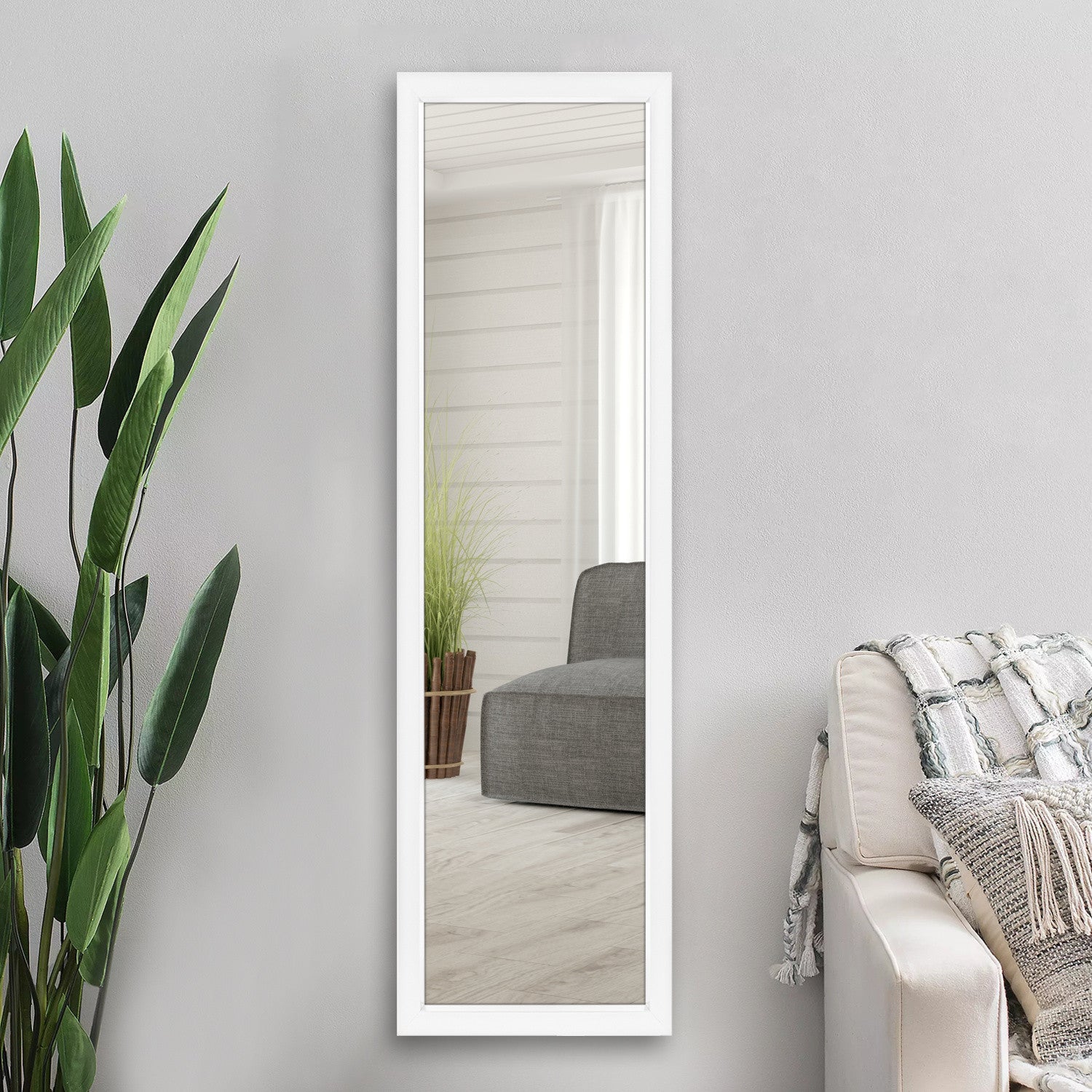 Sleek White Rectangular Mirror