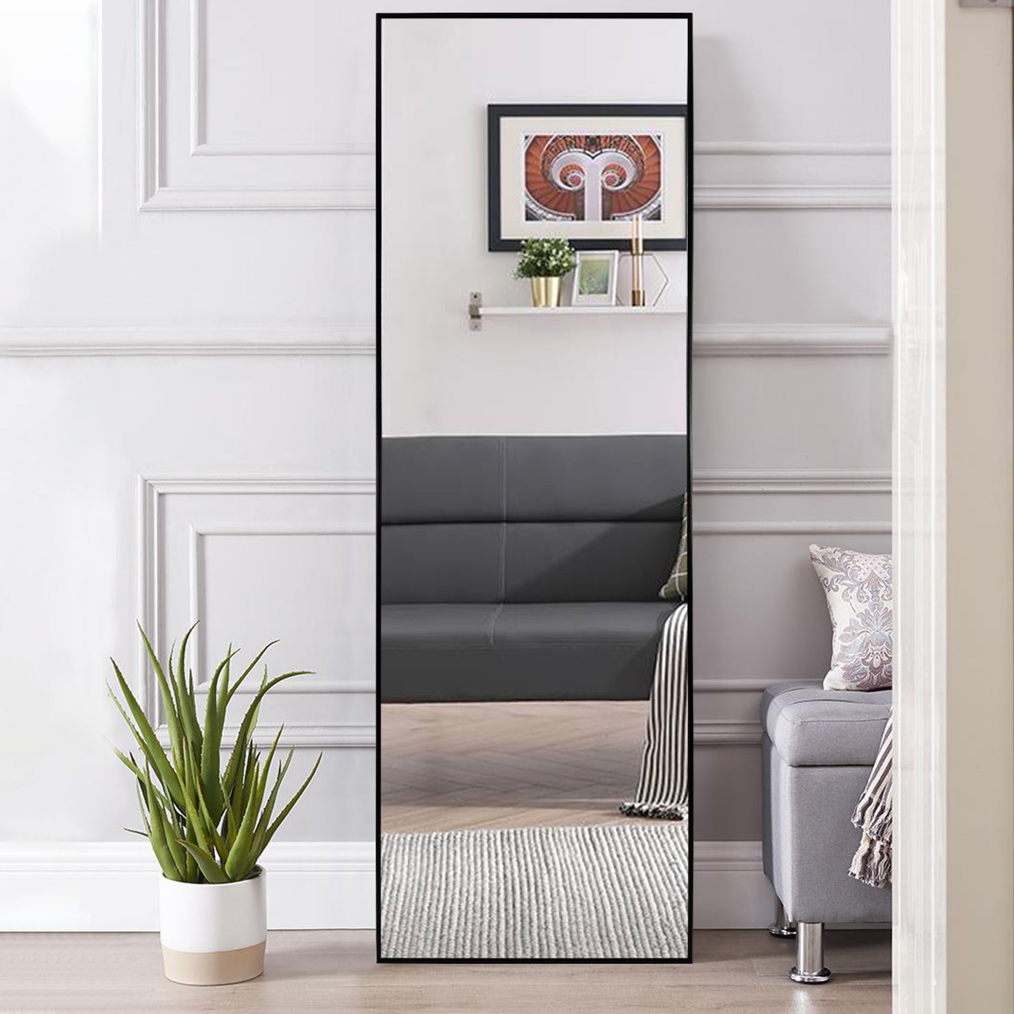 Jumbo Black Aluminum Frame Full-length Floor Mirror