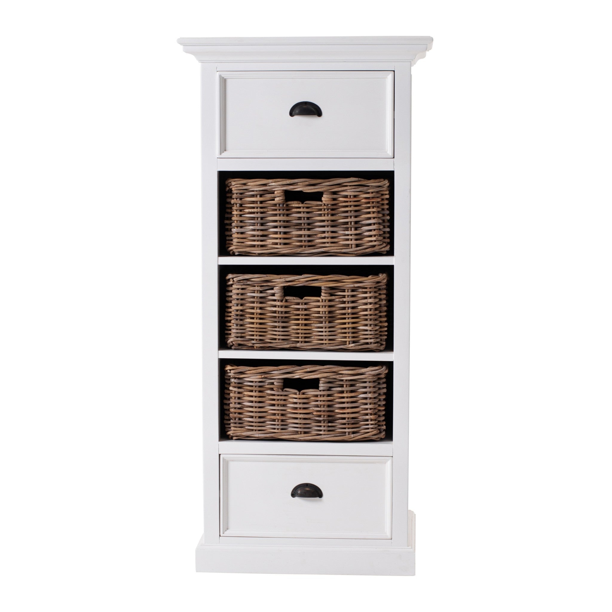 Classic White Storage Cabinet with Basket Set