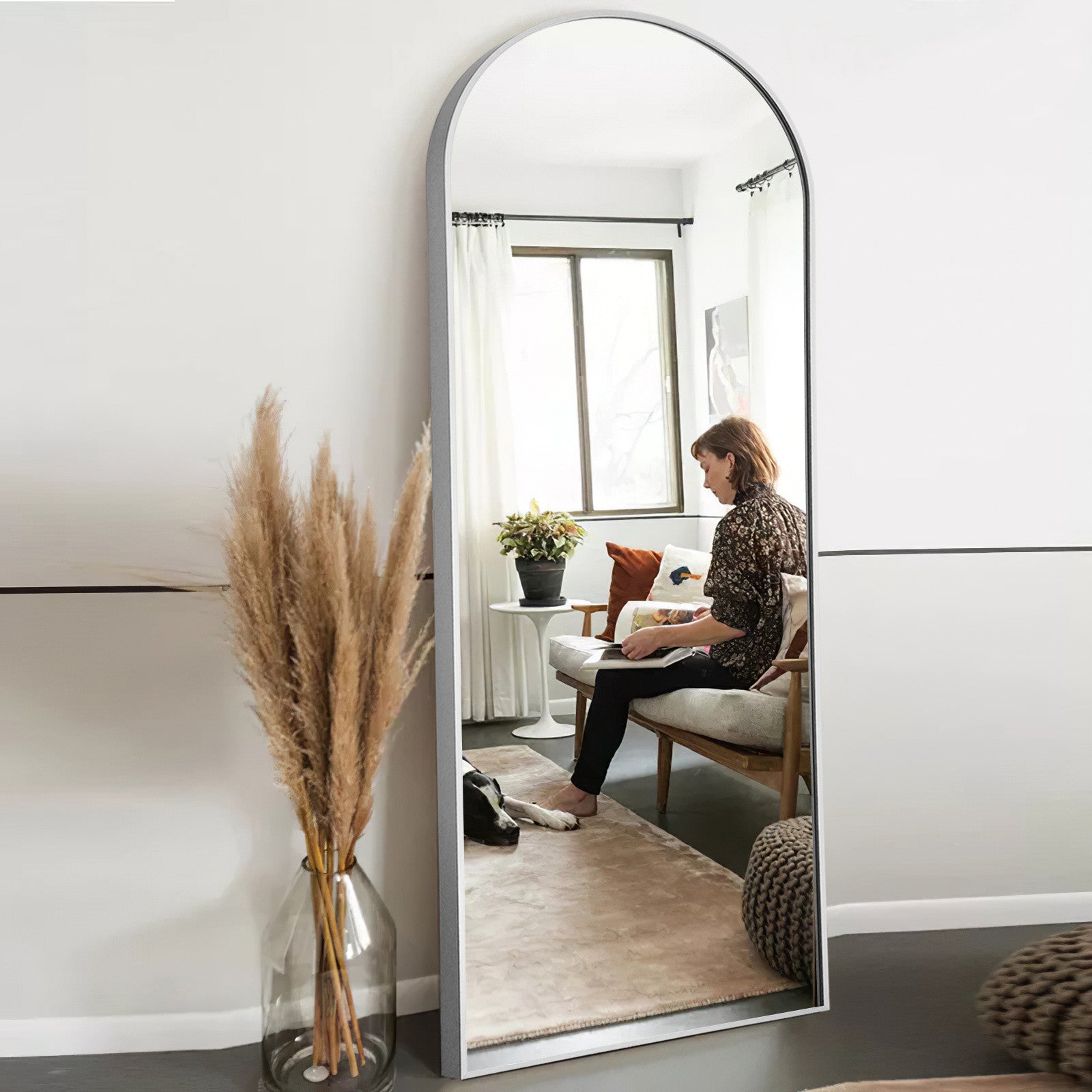 Arched Silver Full-length Standing Mirror