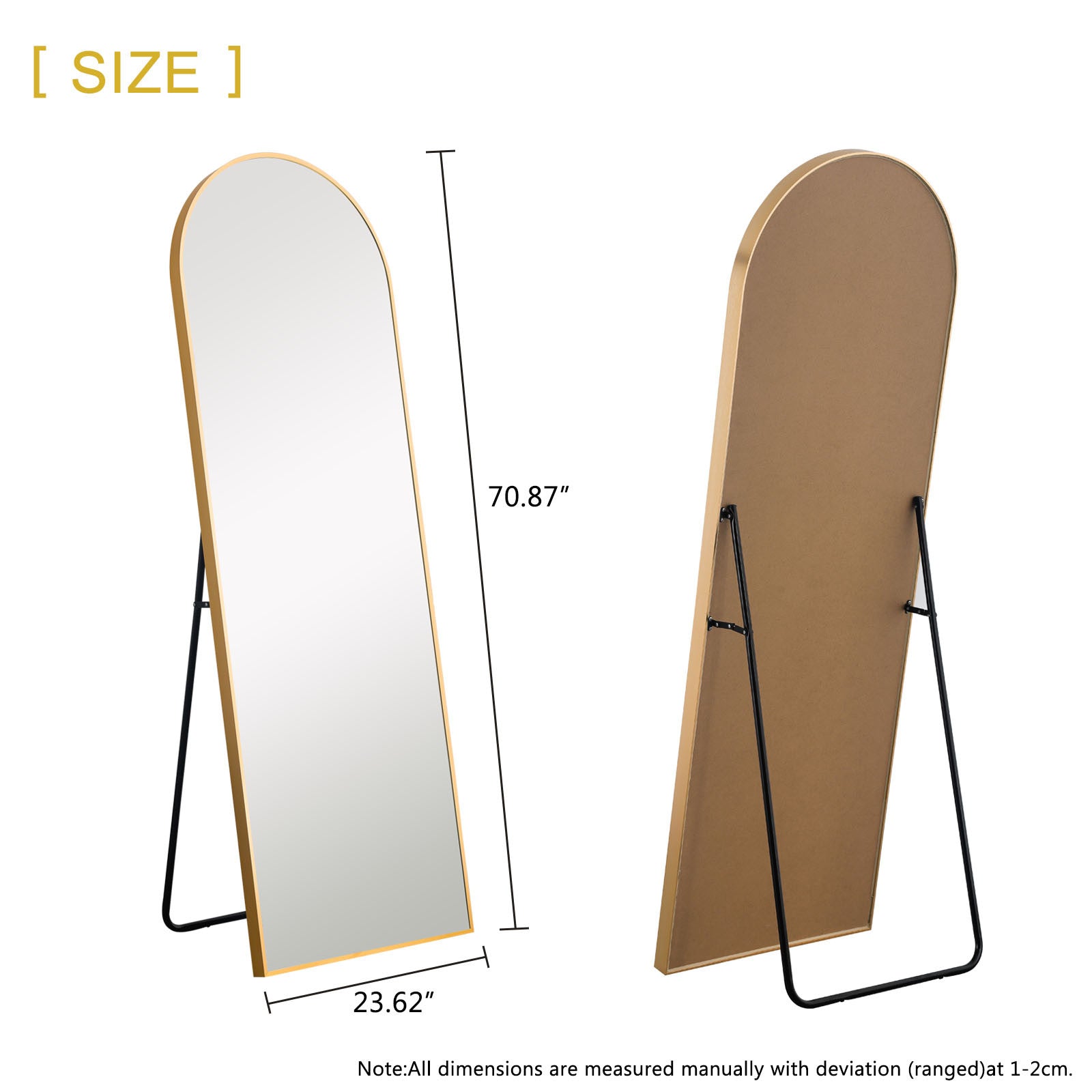 Narrow Gold Arched Full-length Floor Mirror with Stand