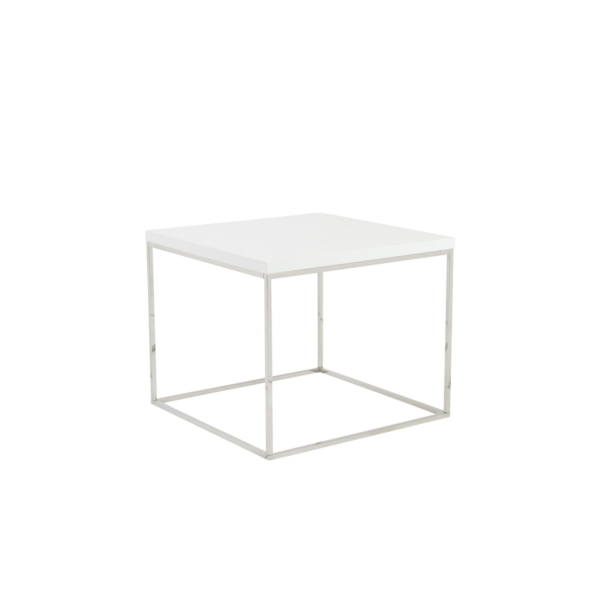 Modern White Gloss and Chrome Cube Side Table