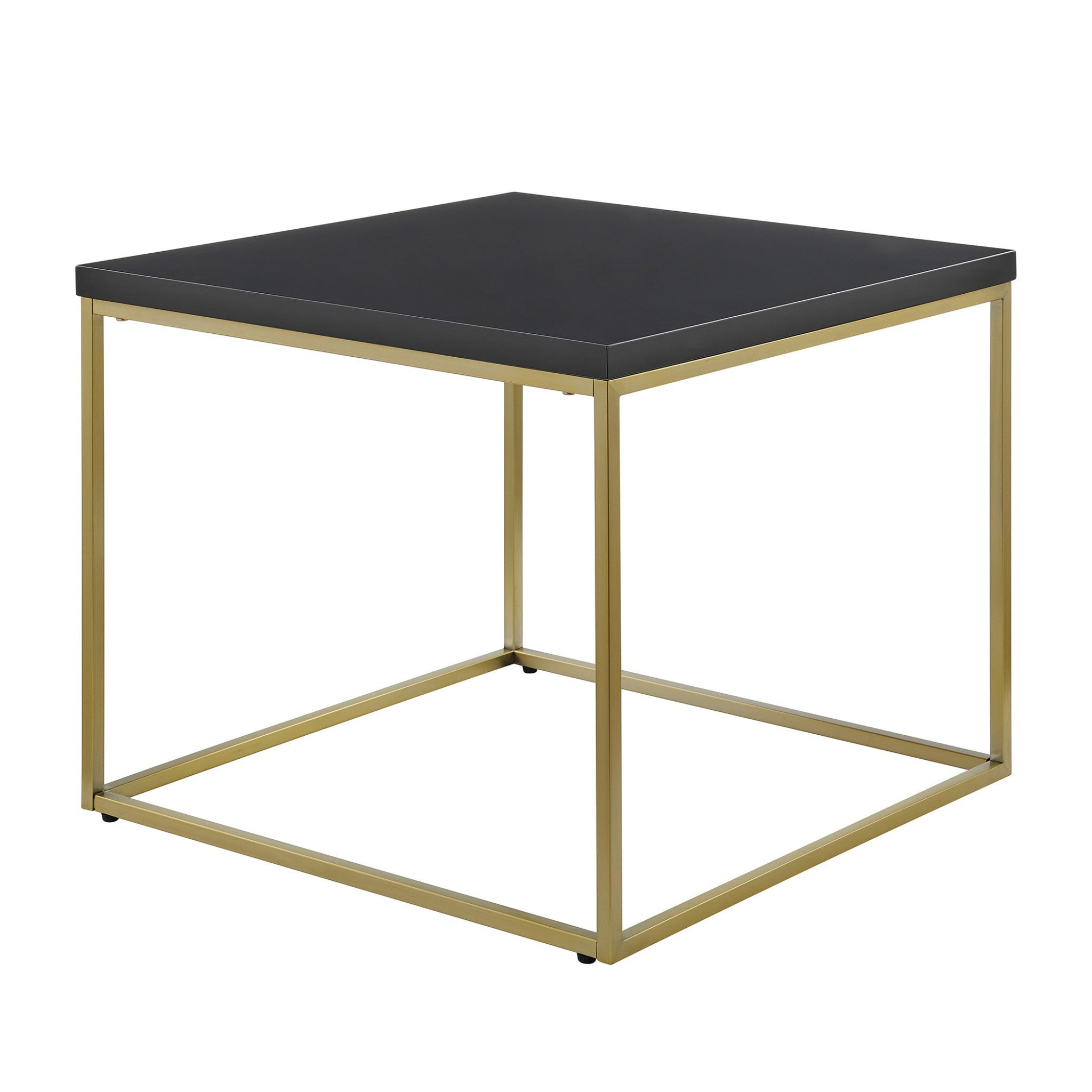 Modern Black Gloss and Matte Gold Cube Side Table