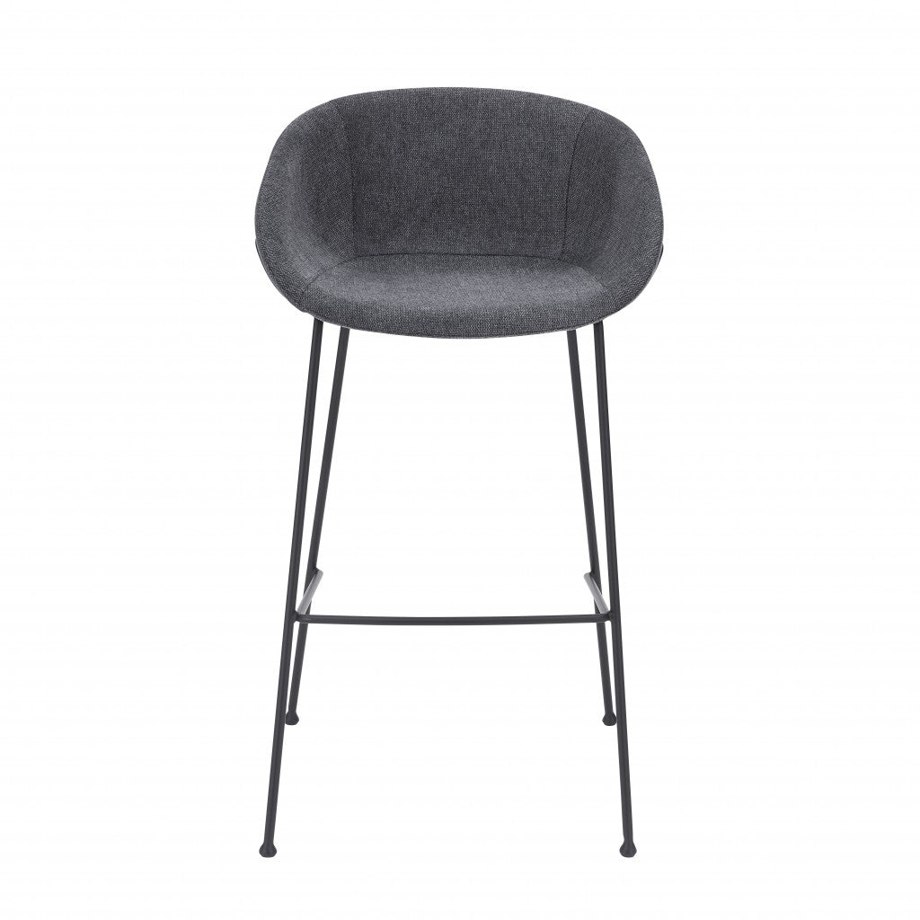 Set of Two Gray and Chrome Scoop Bar Stools