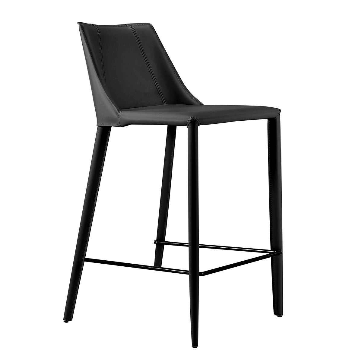 Rich Black Faux Leather Counter Stool