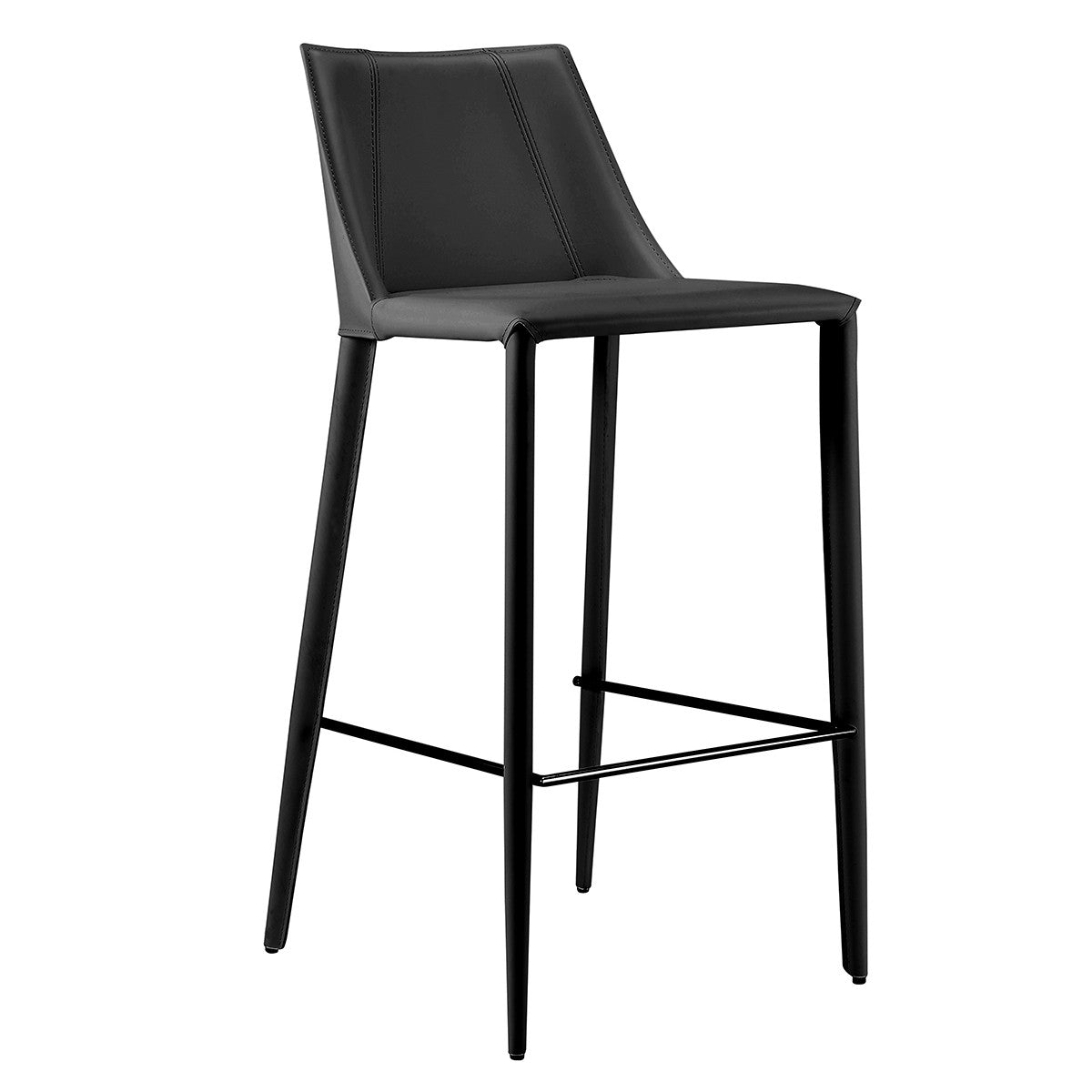 Rich Black Faux Leather Bar Stool