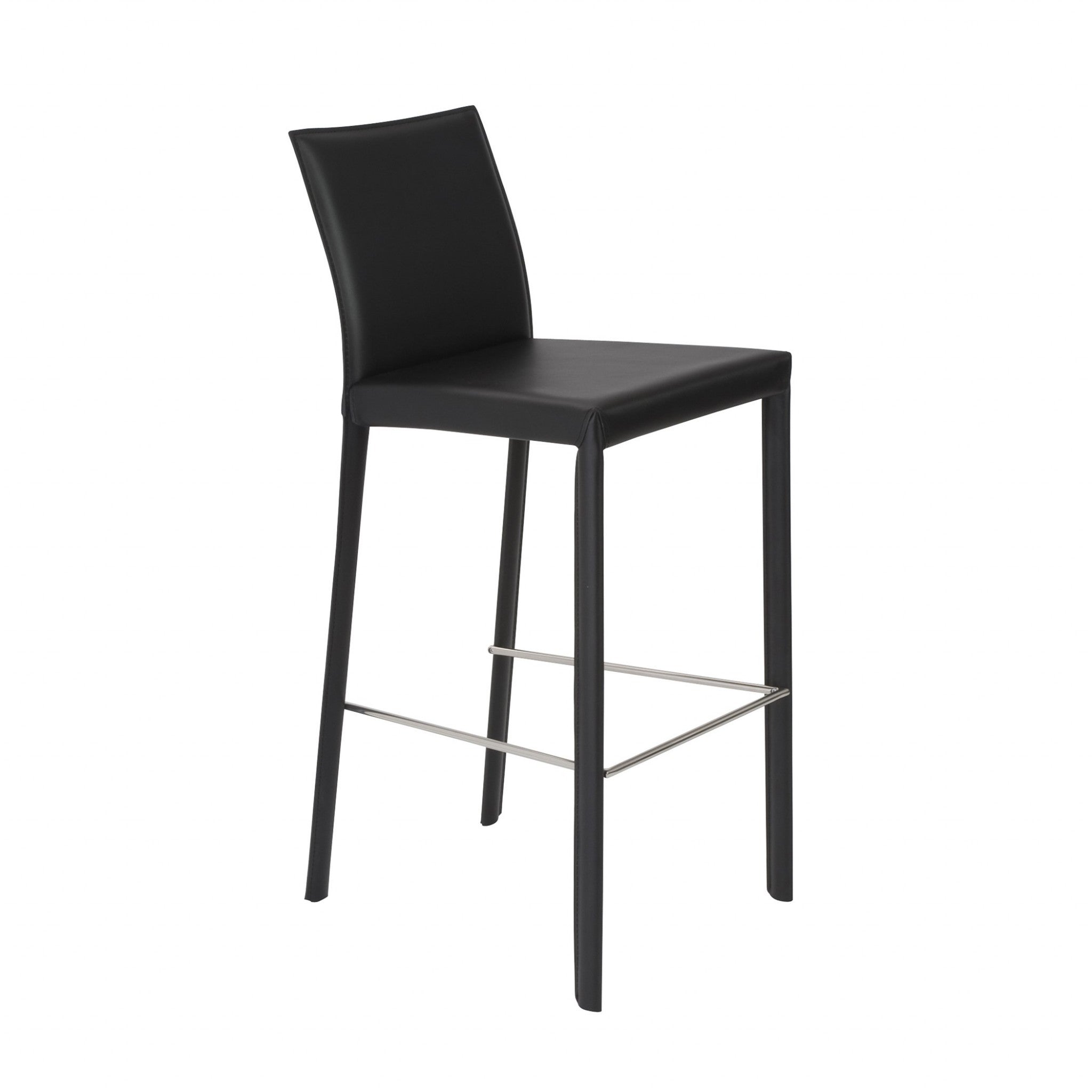 Set of Two Full Black Faux Leather Bar Stools