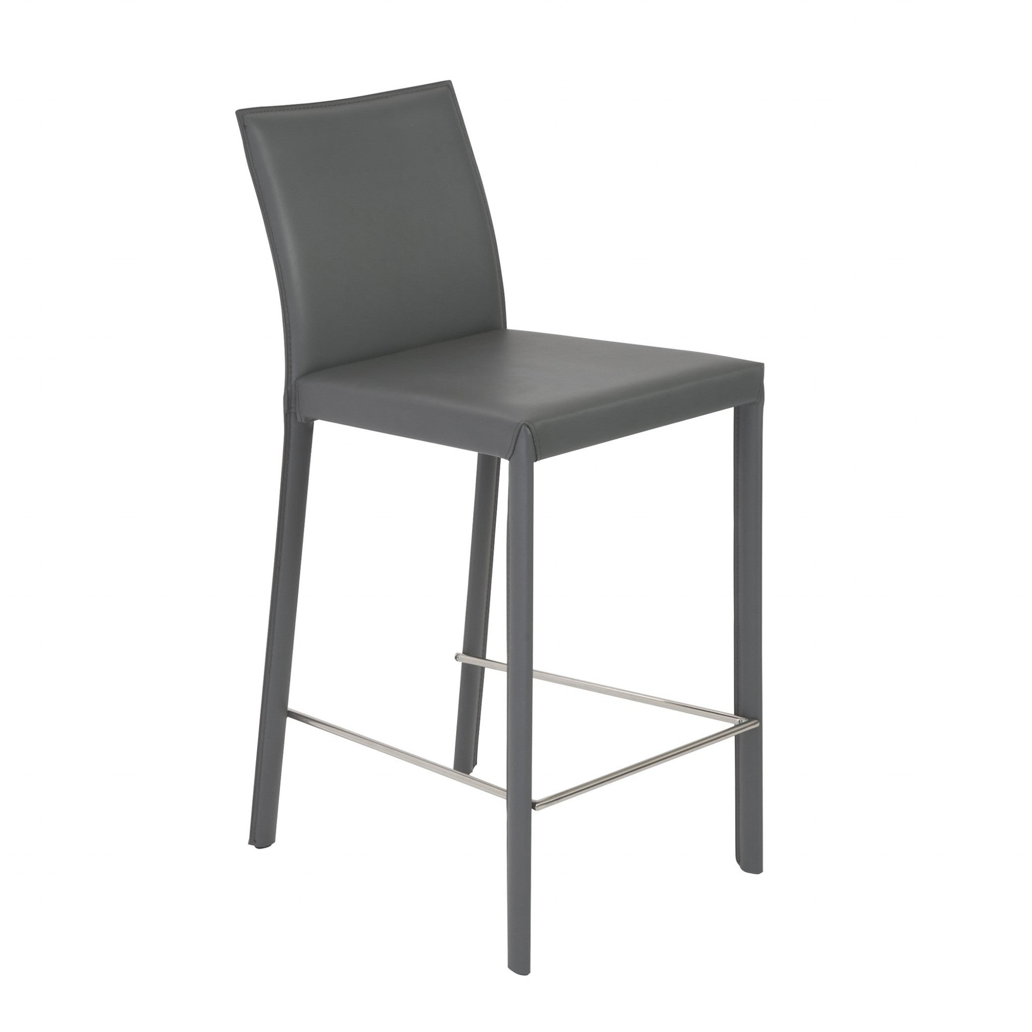 Set of Two Full Gray Faux Leather Counter Stools