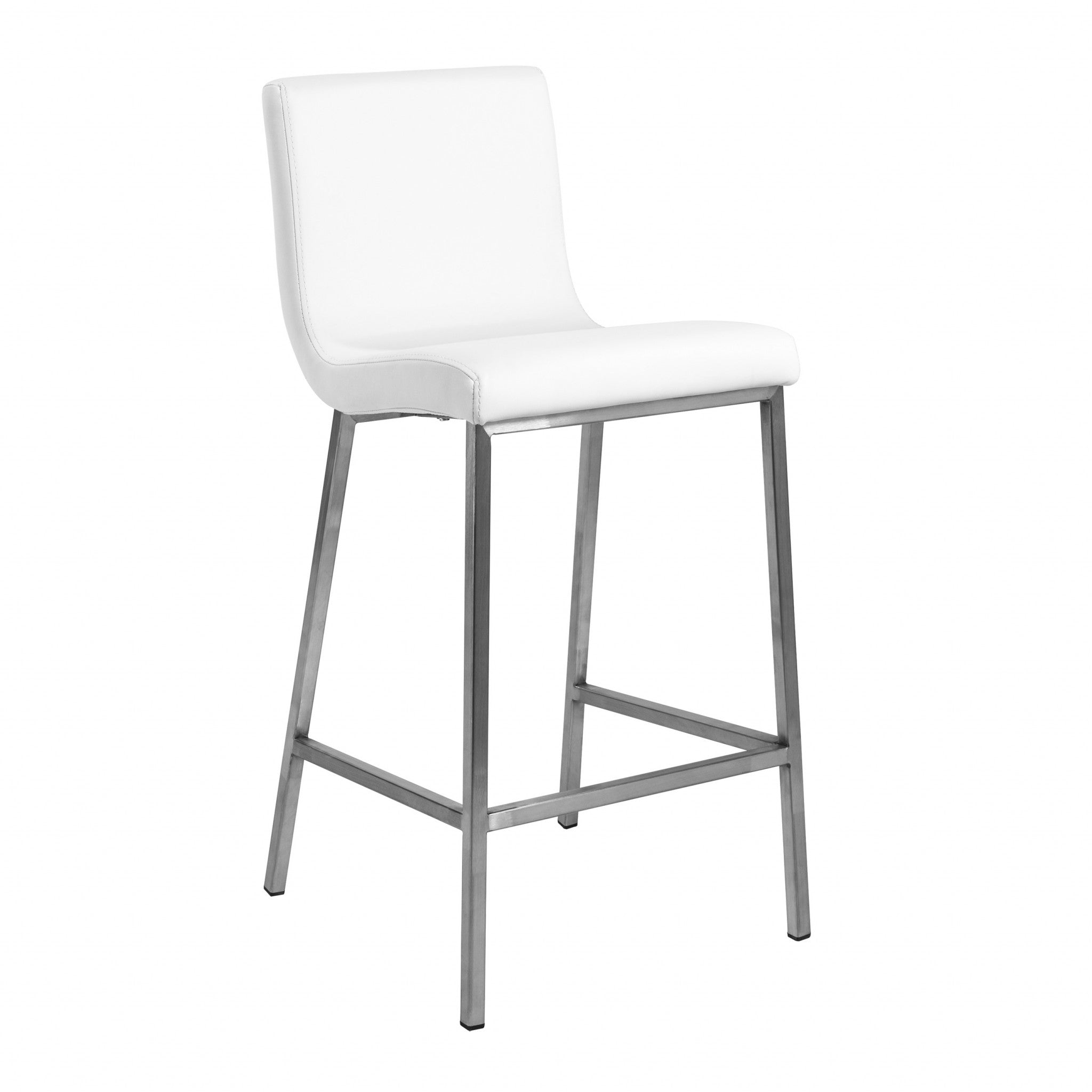 Set of Two White Faux Leather and Steel Counter Stools