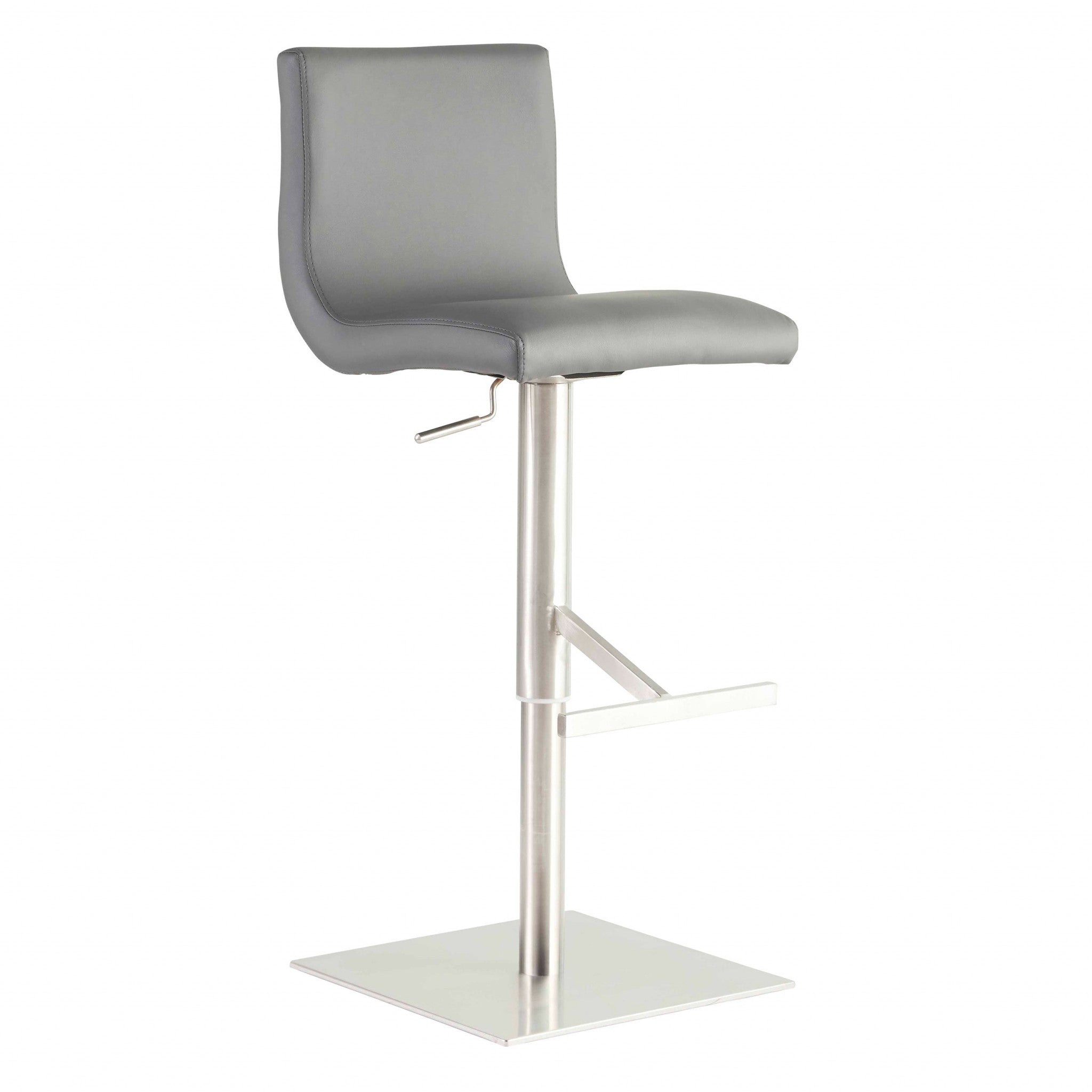 Adjustable Gray Faux Leather Aluminum Stool