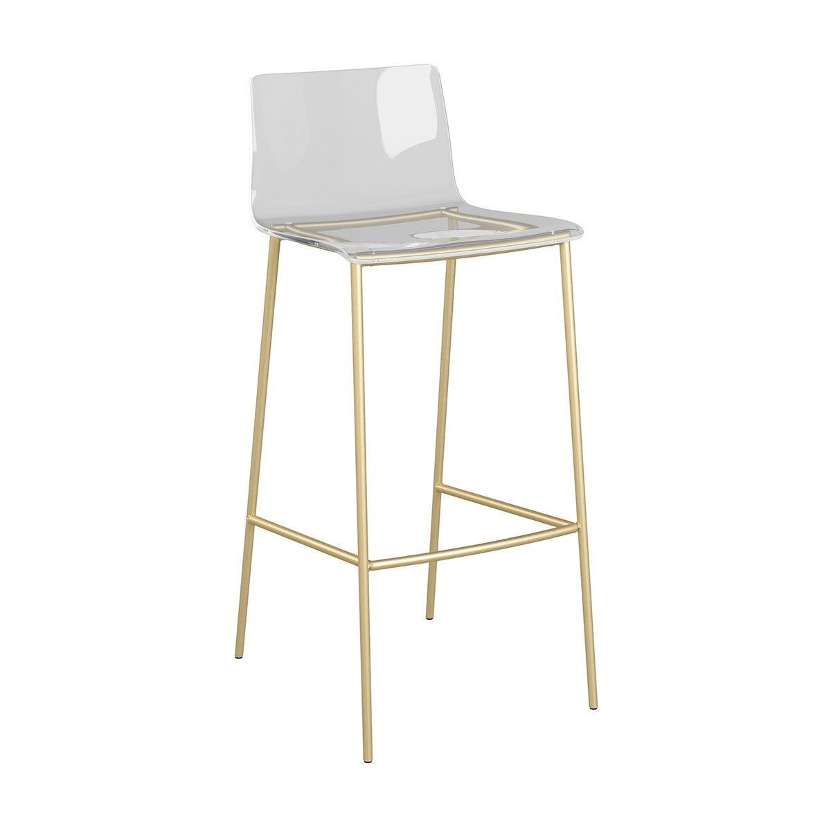 Set of Two Contemporary Acrylic and Gold Bar Stools