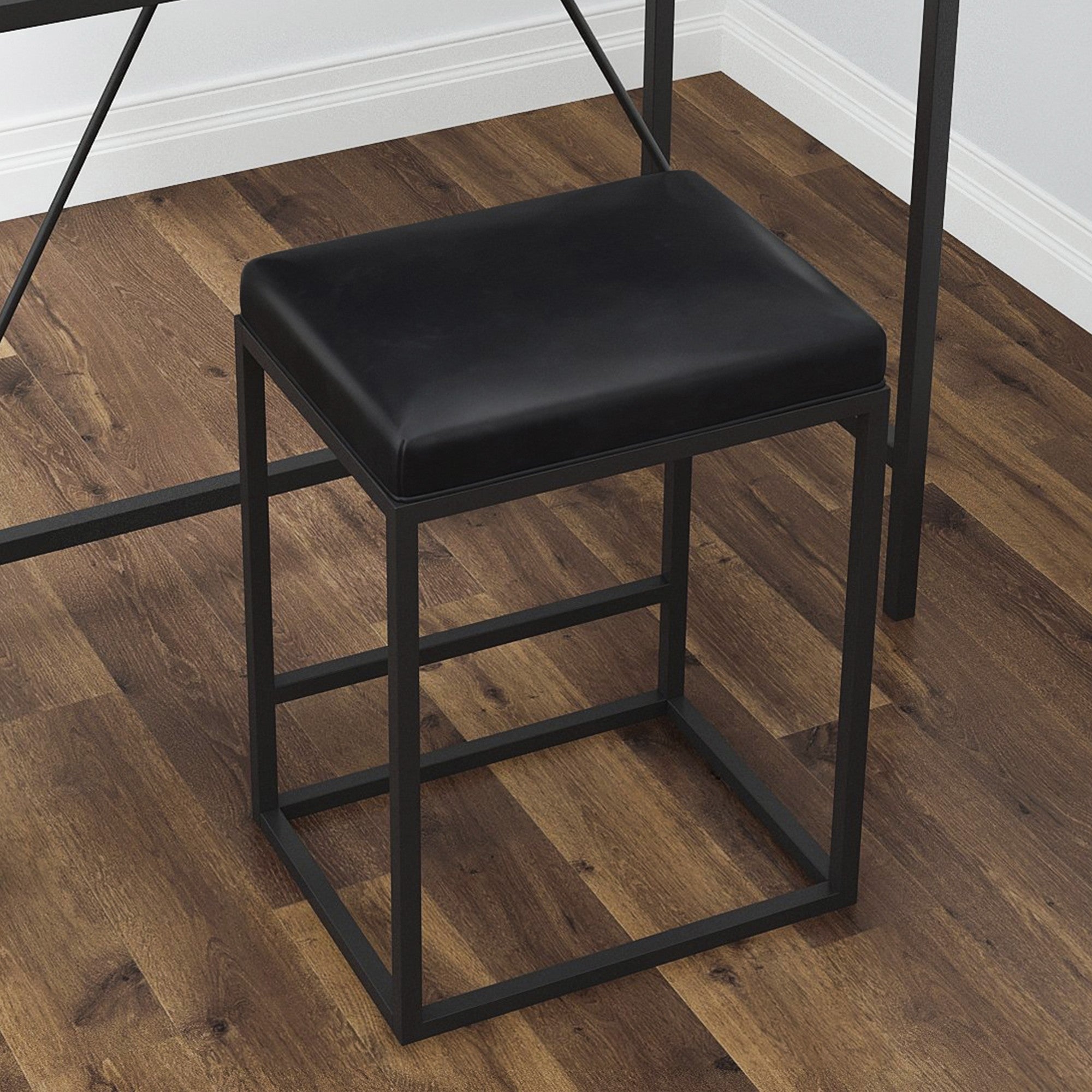 Set of Two Modern Geo Black Leather Bar Stools