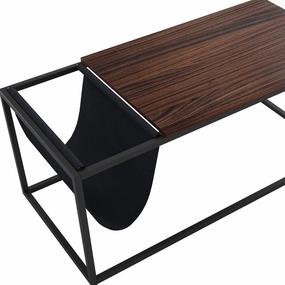 Modern Geo Black and Walnut Sofa Table with Magazine Holder