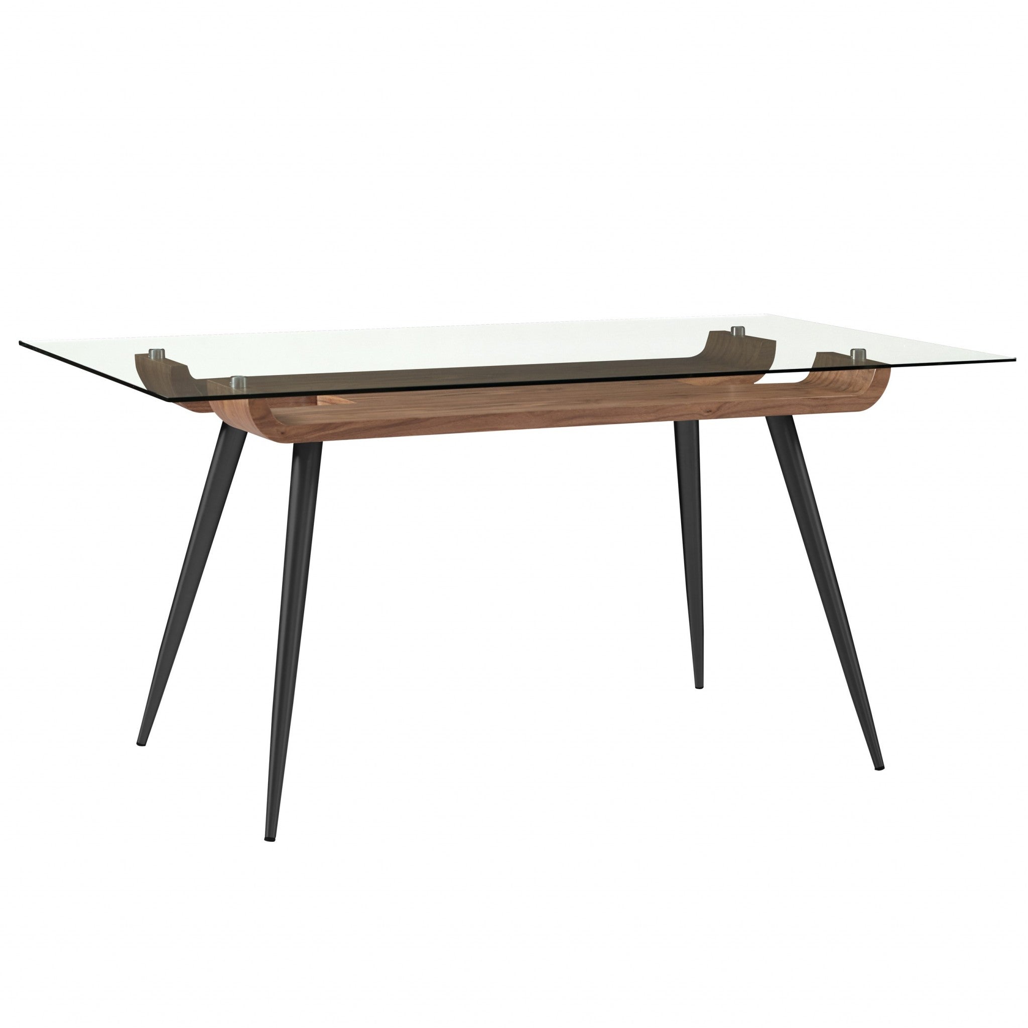 Scandinavian Sleek Black Walnut and Glass Dining Table