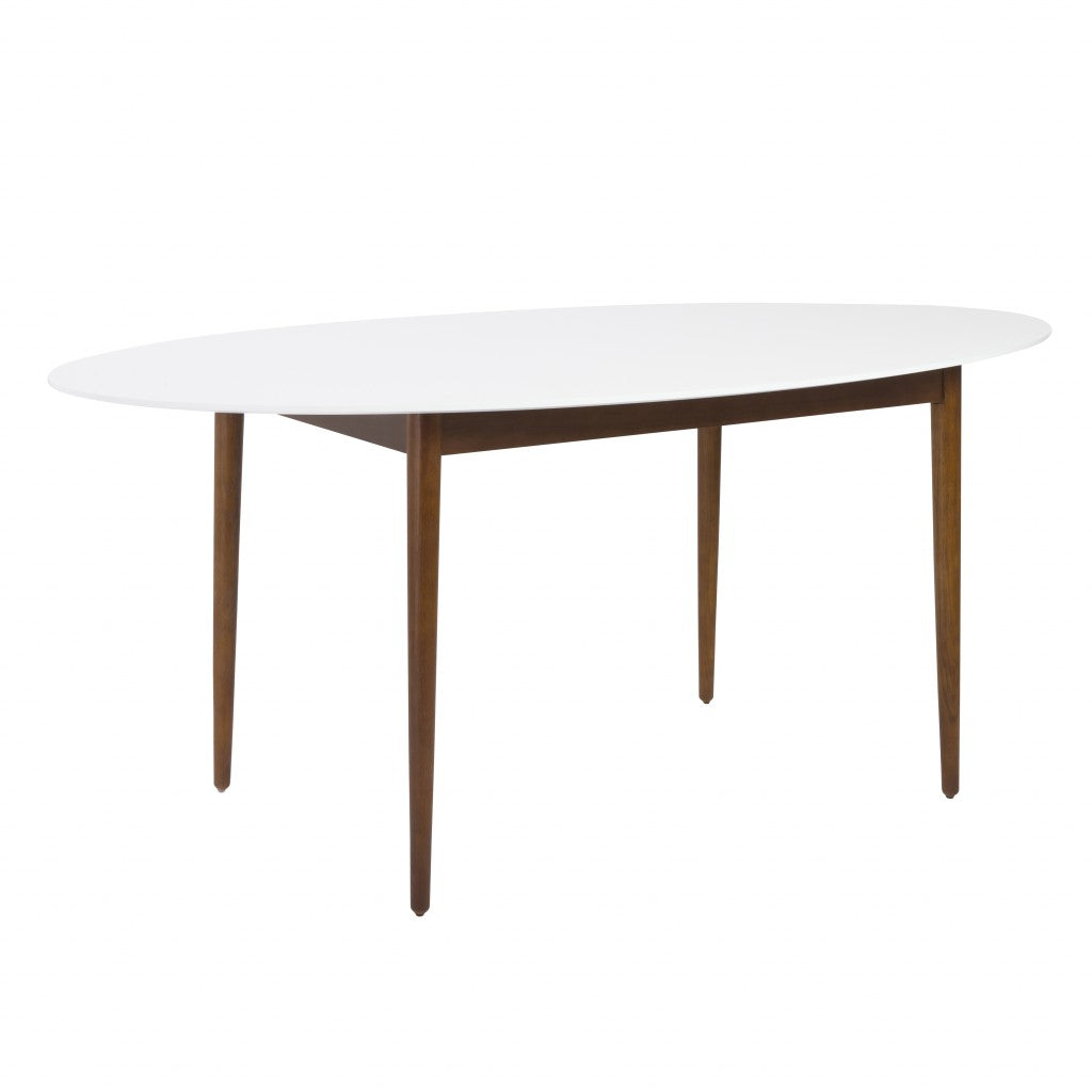 Modern Walnut and White Oval Dining Table