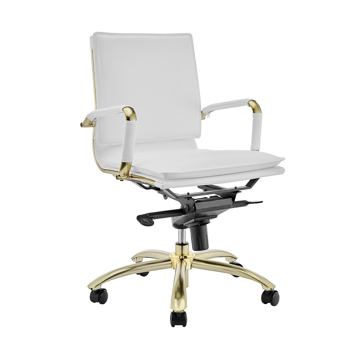 Corner Office White and Gold Low Back Office Chair