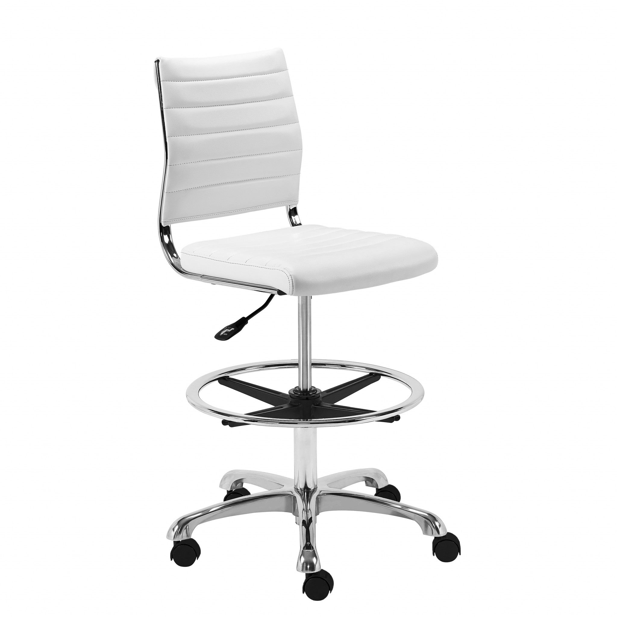 White Faux Leather Adjustable Rolling Drafting Chair