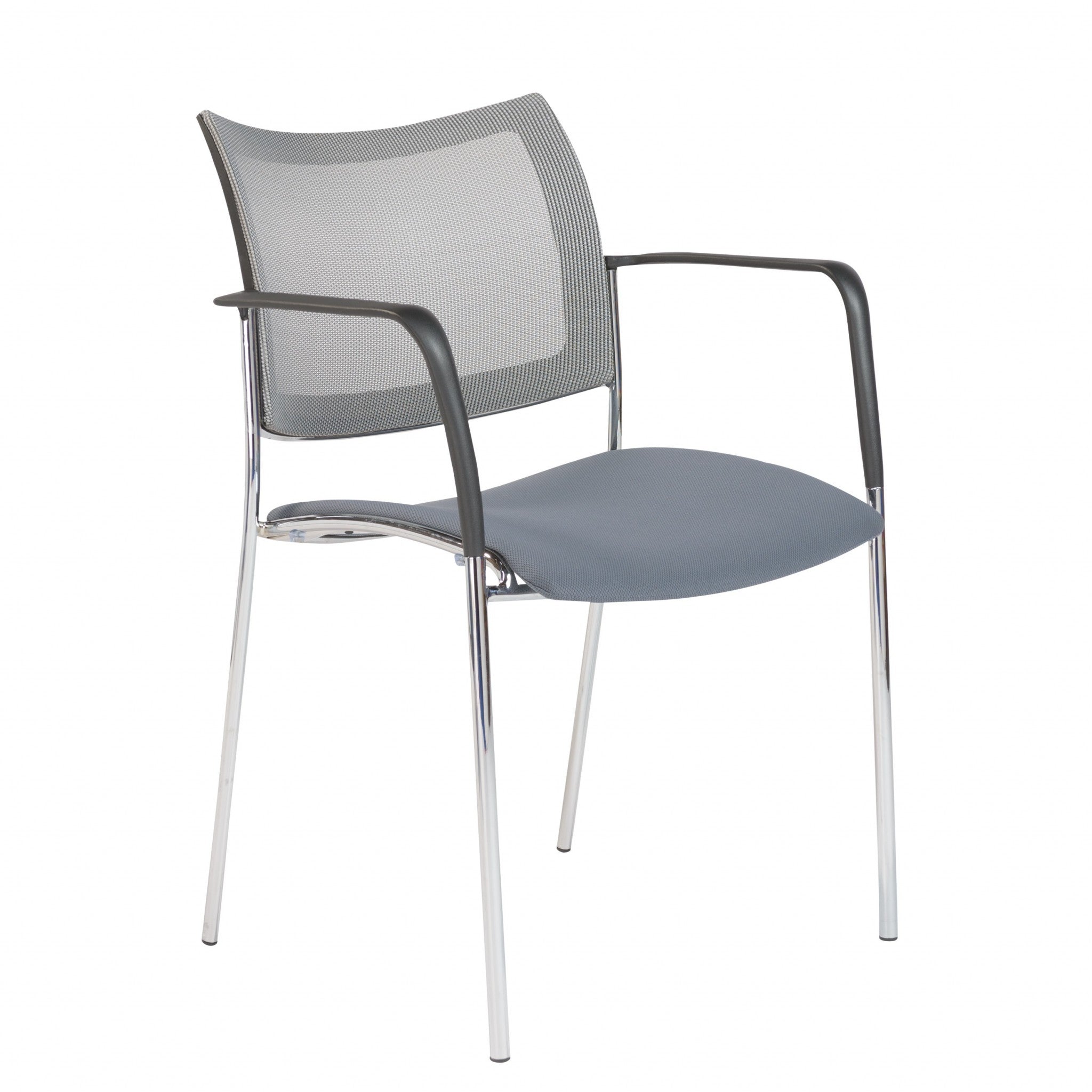 Set of Two Gray and Chrome Stacking Armchairs