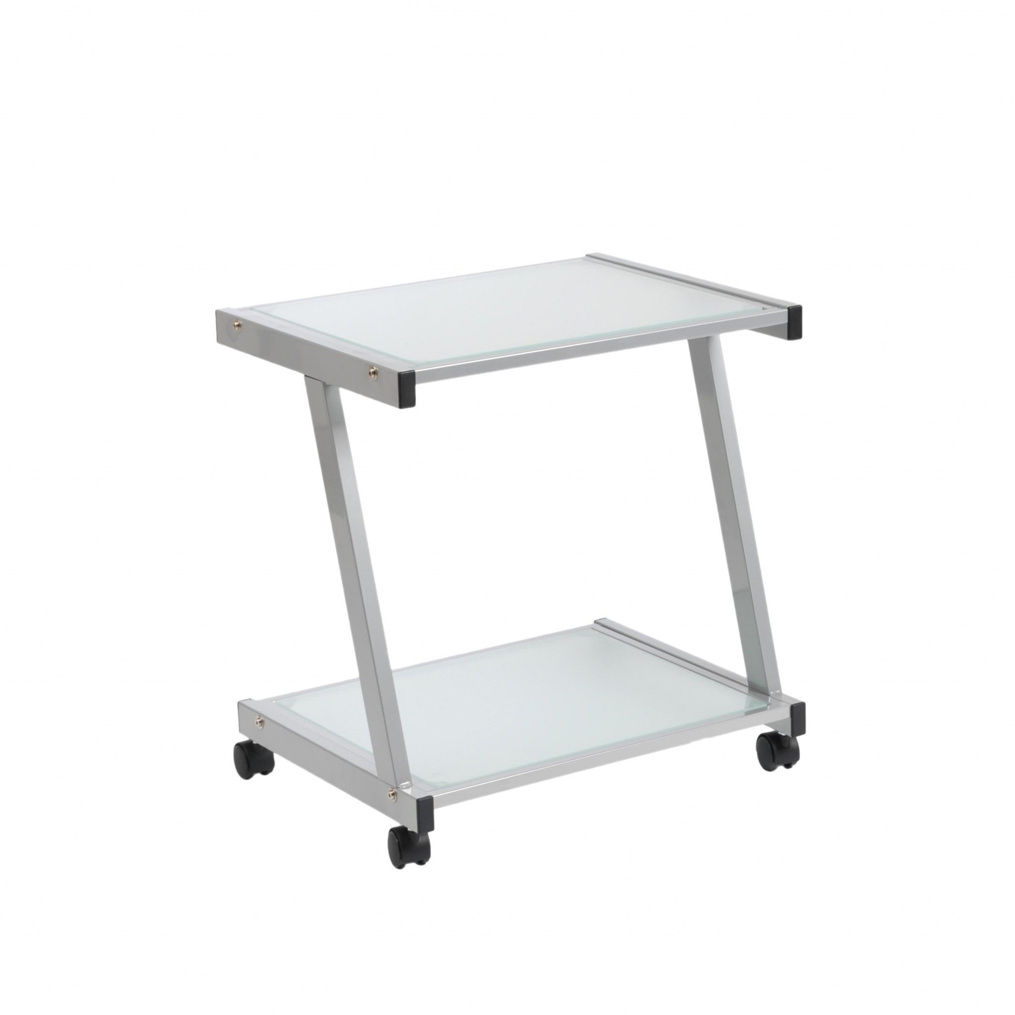 Silver and Frosted Glass Rolling Printer Cart