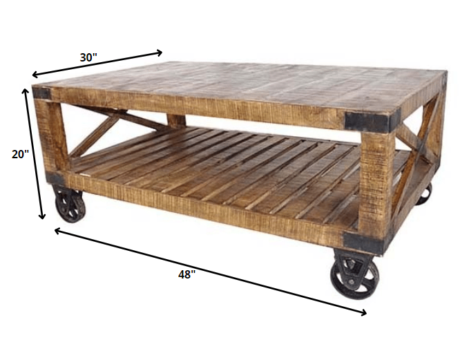 Traditional Cart Style Wooden Coffee Table