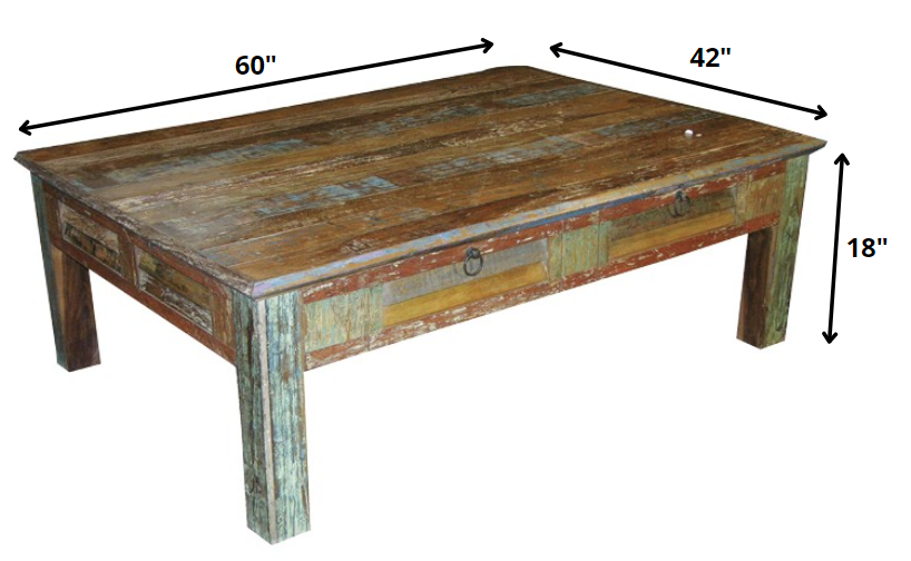 Rectangular Distressed Wooden Coffee Table