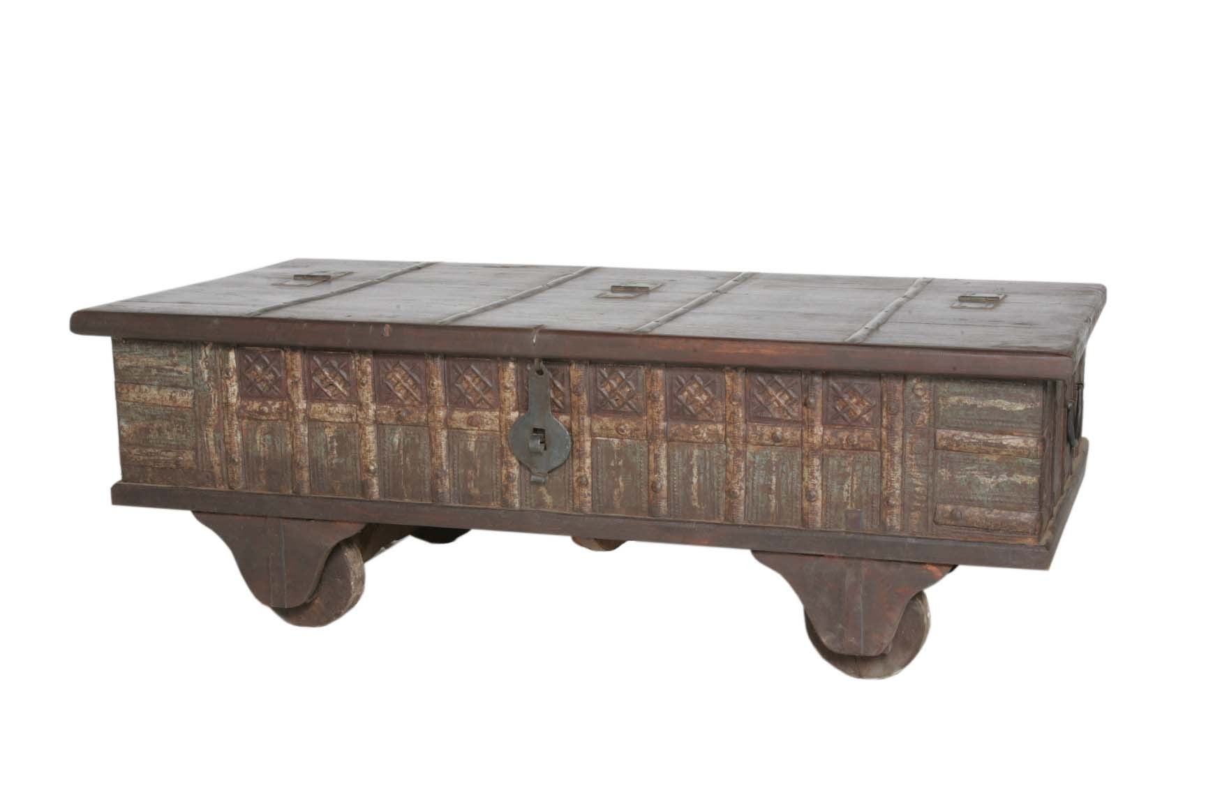 Brown Wheel Antique Coffee Table