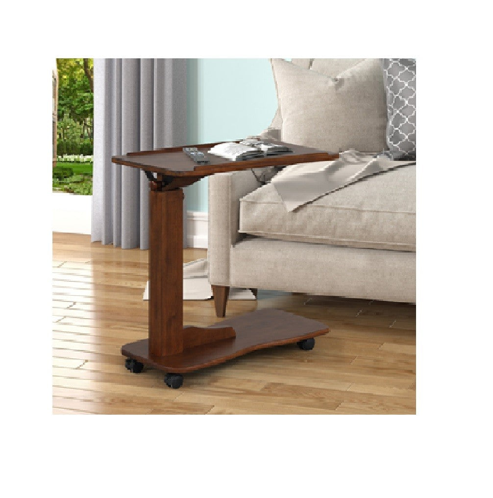 Warm Brown Rolling Mocha Wood Adjustable Snack Table