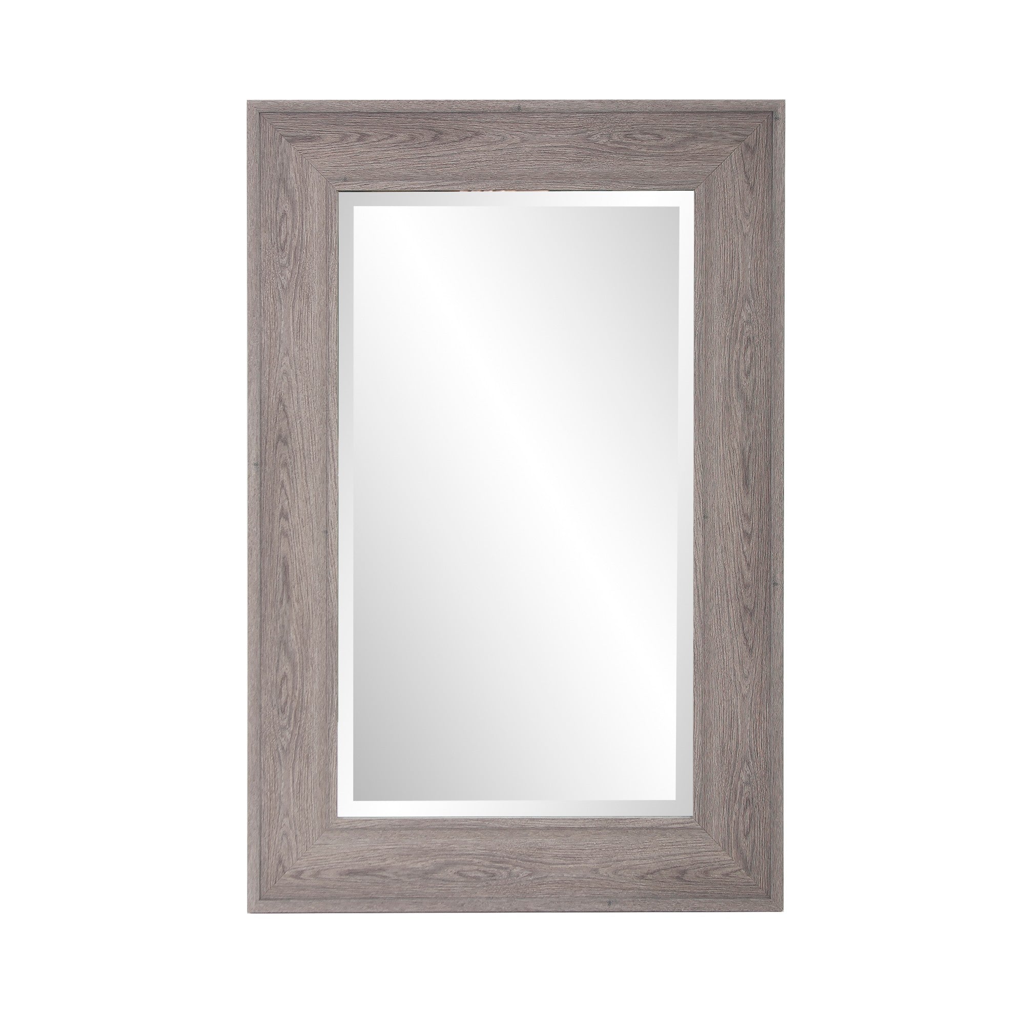 Warm Gray Faux Wood Beveled Rectangular Mirror