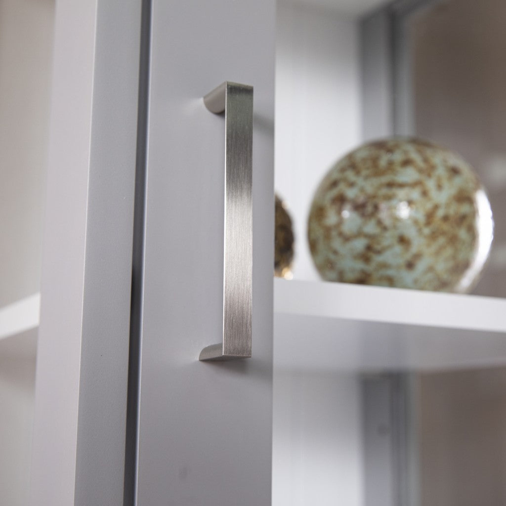 Gray Cornice Molding Curio with Glass Door