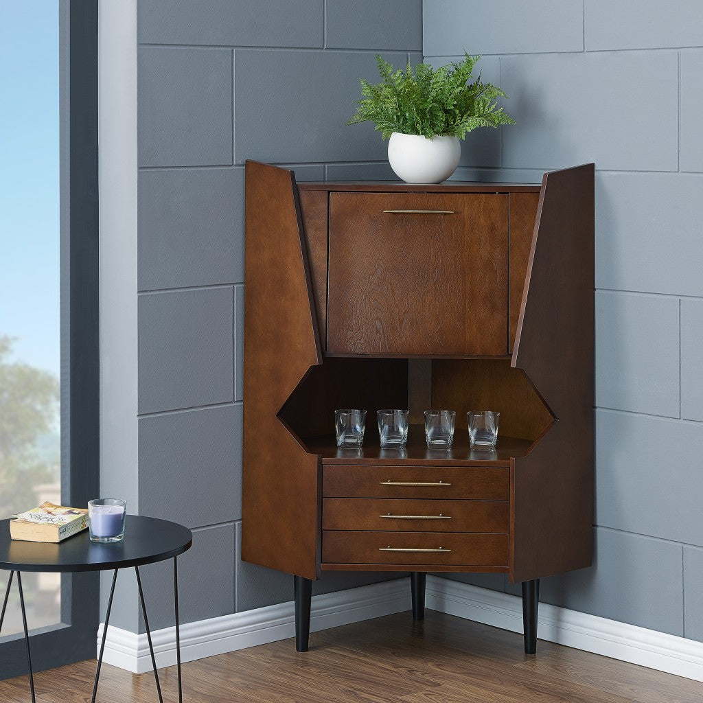 Cosmo Brown and Black Corner Bar Cabinet