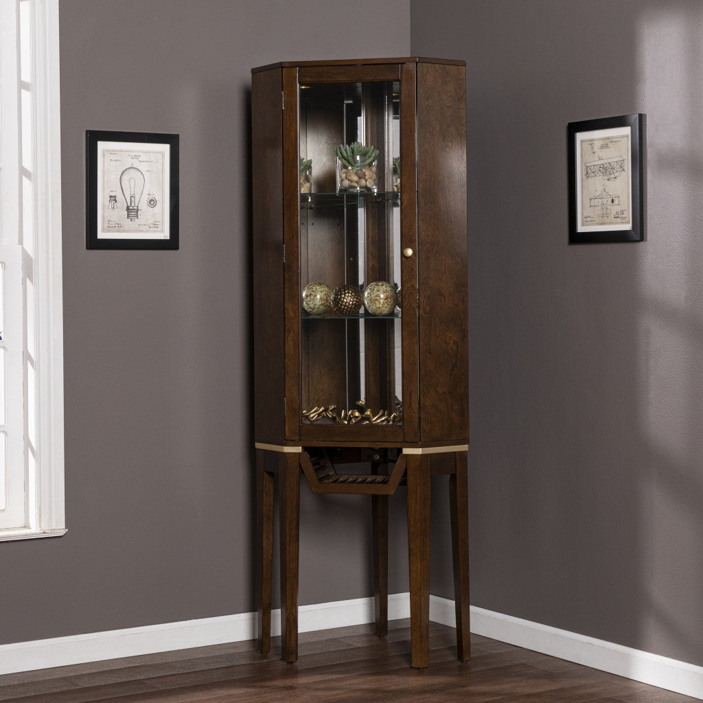 Fancy Tall Lighted Corner Curio Cabinet