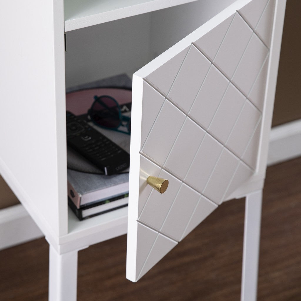 White Crosshatch Accent Storage Cabinet